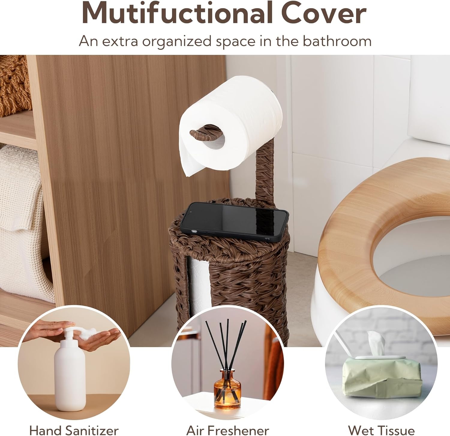 image:imageGRANNY SAYS Toilet Paper Storage Basket with Lid Toilet Paper Holder Stand Waterproof Organizer for Bathroom Bathroom Baskets for 3 Mega Rolls BrownBrown