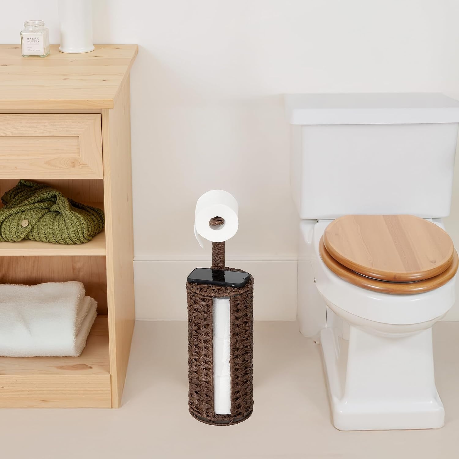 image:imageGRANNY SAYS Toilet Paper Storage Basket with Lid Toilet Paper Holder Stand Waterproof Organizer for Bathroom Bathroom Baskets for 3 Mega Rolls BrownBrown