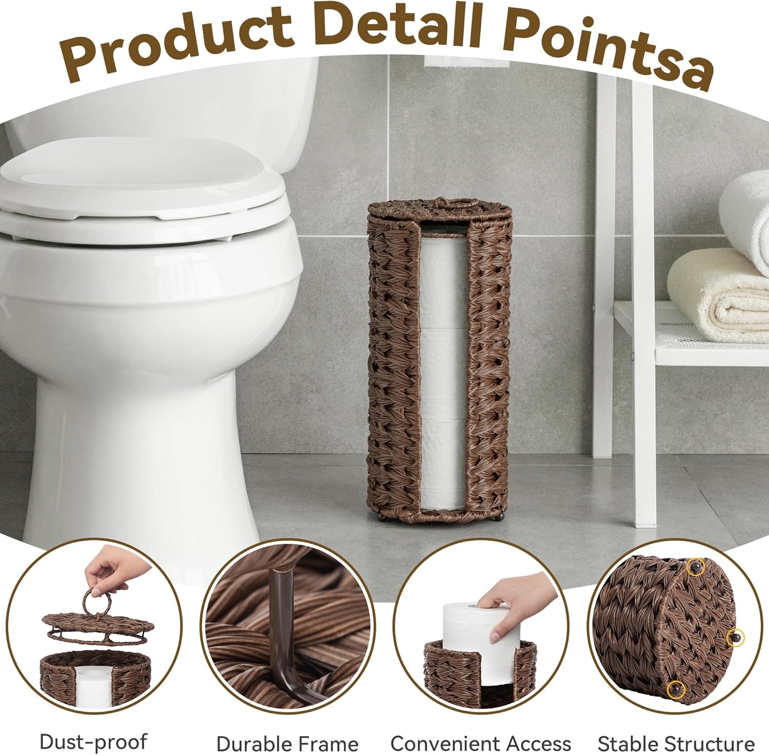 image:imageGRANNY SAYS Toilet Paper Storage Basket with Lid Toilet Paper Holder Stand Waterproof Organizer for Bathroom Bathroom Baskets for 3 Mega Rolls BrownBrown