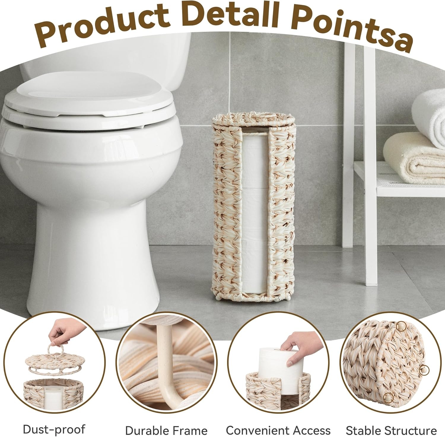 image:imageGRANNY SAYS Toilet Paper Storage Basket with Lid Toilet Paper Holder Stand Waterproof Organizer for Bathroom Bathroom Baskets for 3 Mega Rolls BrownButter Milk