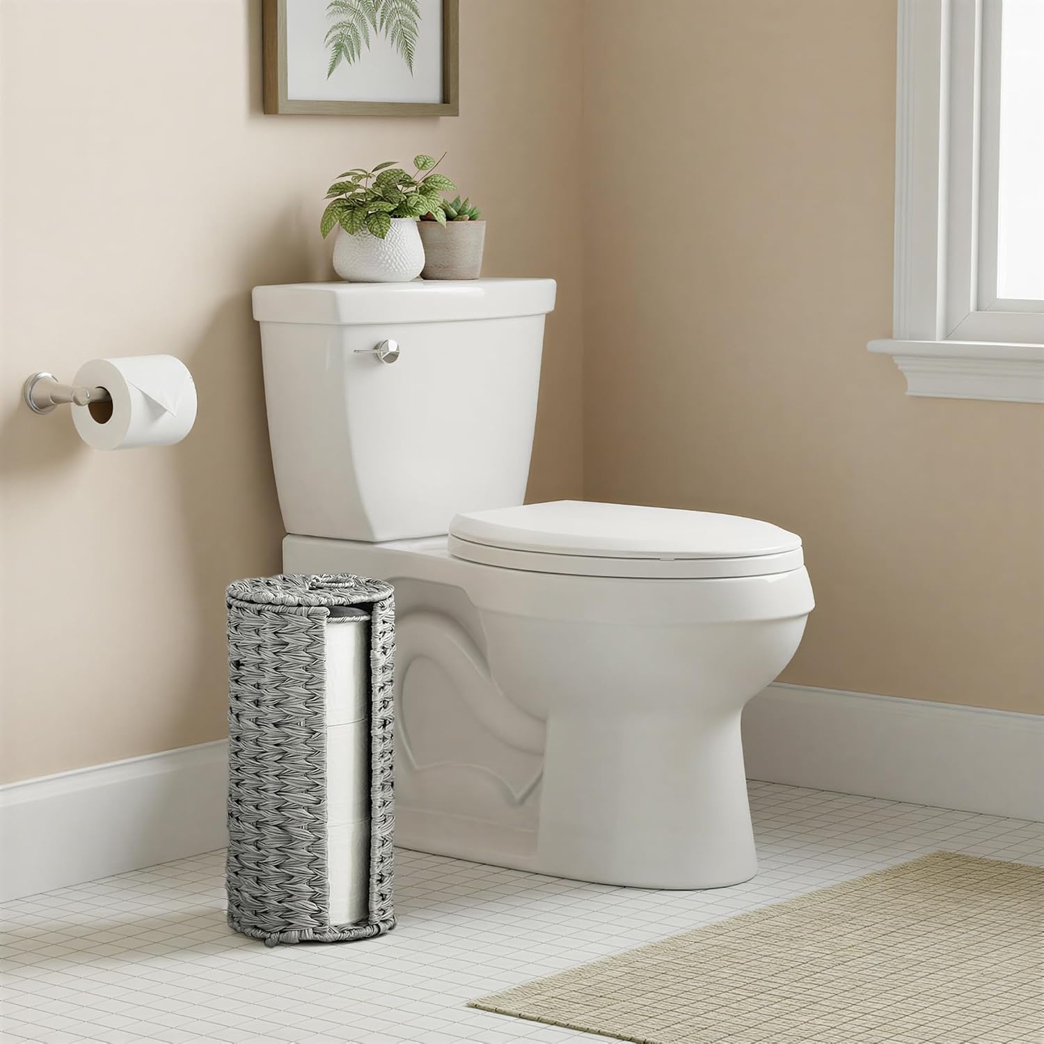 image:imageGRANNY SAYS Toilet Paper Storage Basket with Lid Toilet Paper Holder Stand Waterproof Organizer for Bathroom Bathroom Baskets for 3 Mega Rolls BrownGray