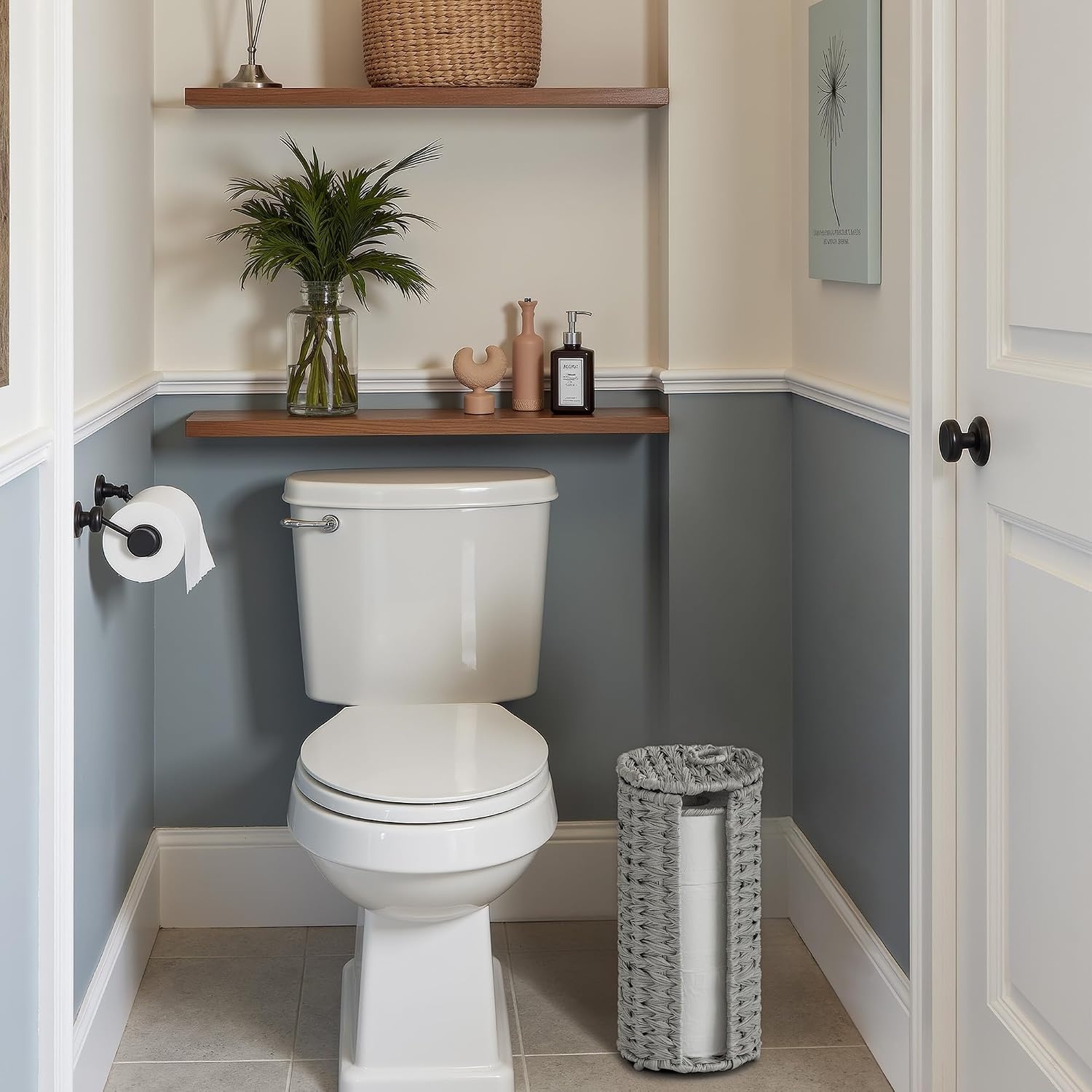 image:imageGRANNY SAYS Toilet Paper Storage Basket with Lid Toilet Paper Holder Stand Waterproof Organizer for Bathroom Bathroom Baskets for 3 Mega Rolls BrownGray