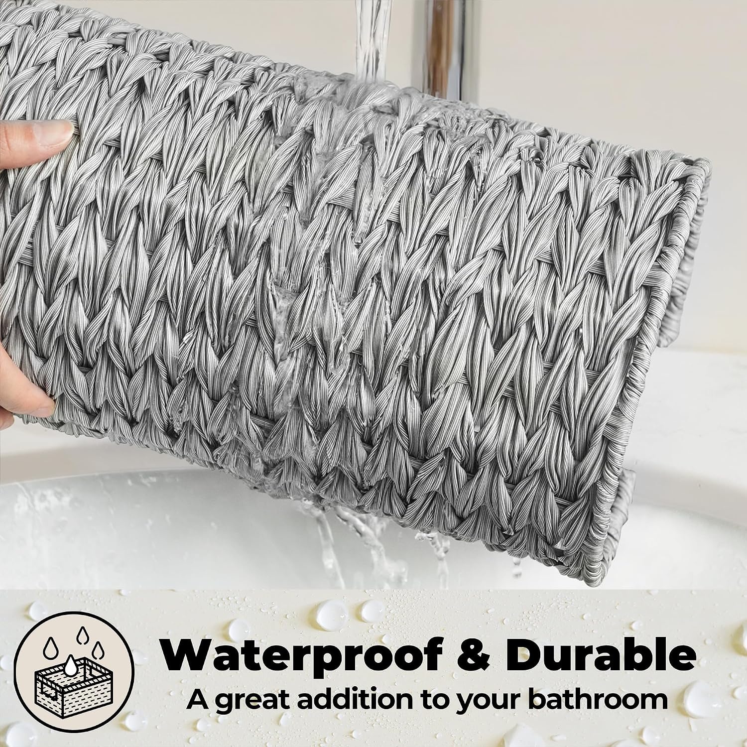 image:imageGRANNY SAYS Toilet Paper Storage Basket with Lid Toilet Paper Holder Stand Waterproof Organizer for Bathroom Bathroom Baskets for 3 Mega Rolls BrownGray