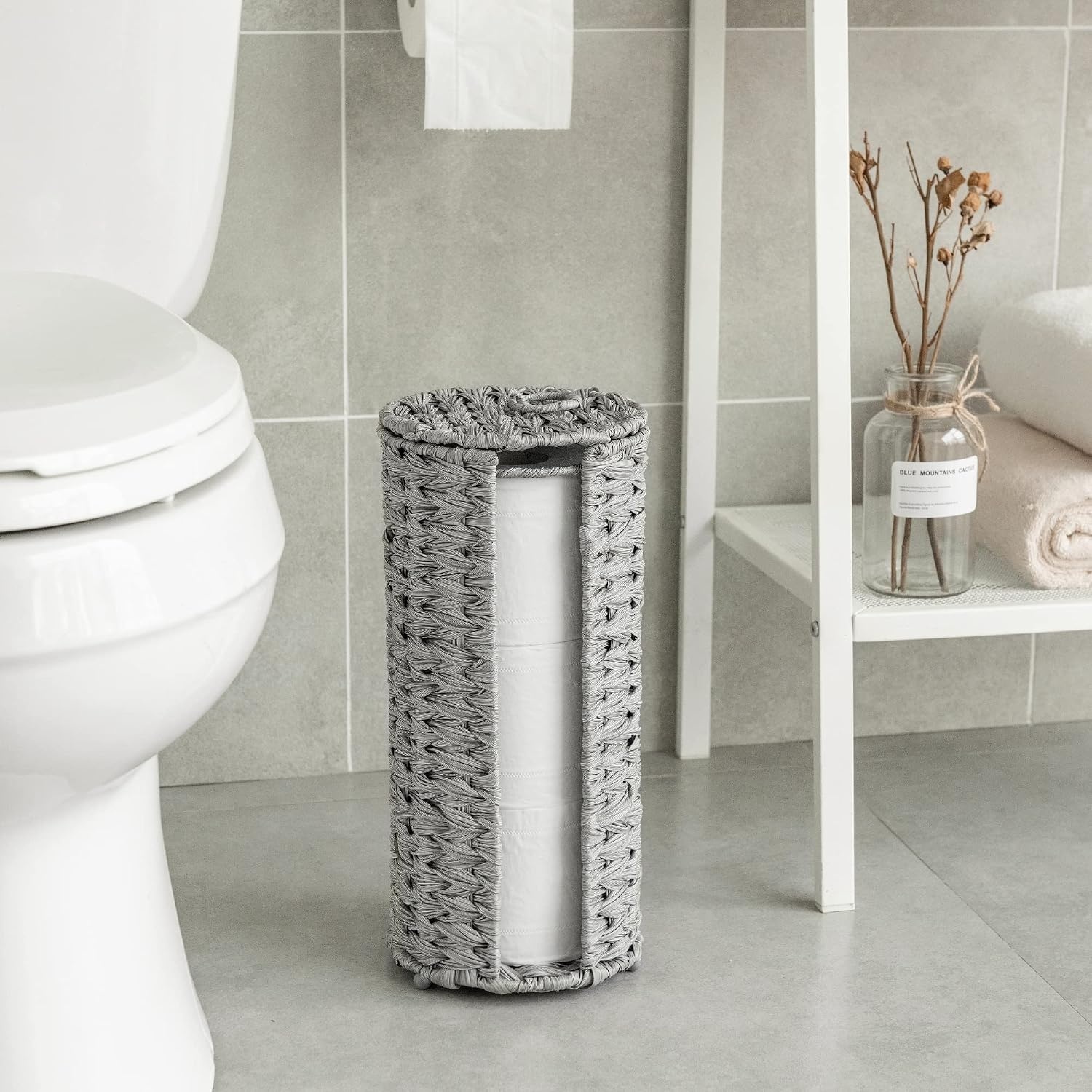 image:imageGRANNY SAYS Toilet Paper Storage Basket with Lid Toilet Paper Holder Stand Waterproof Organizer for Bathroom Bathroom Baskets for 3 Mega Rolls BrownGray