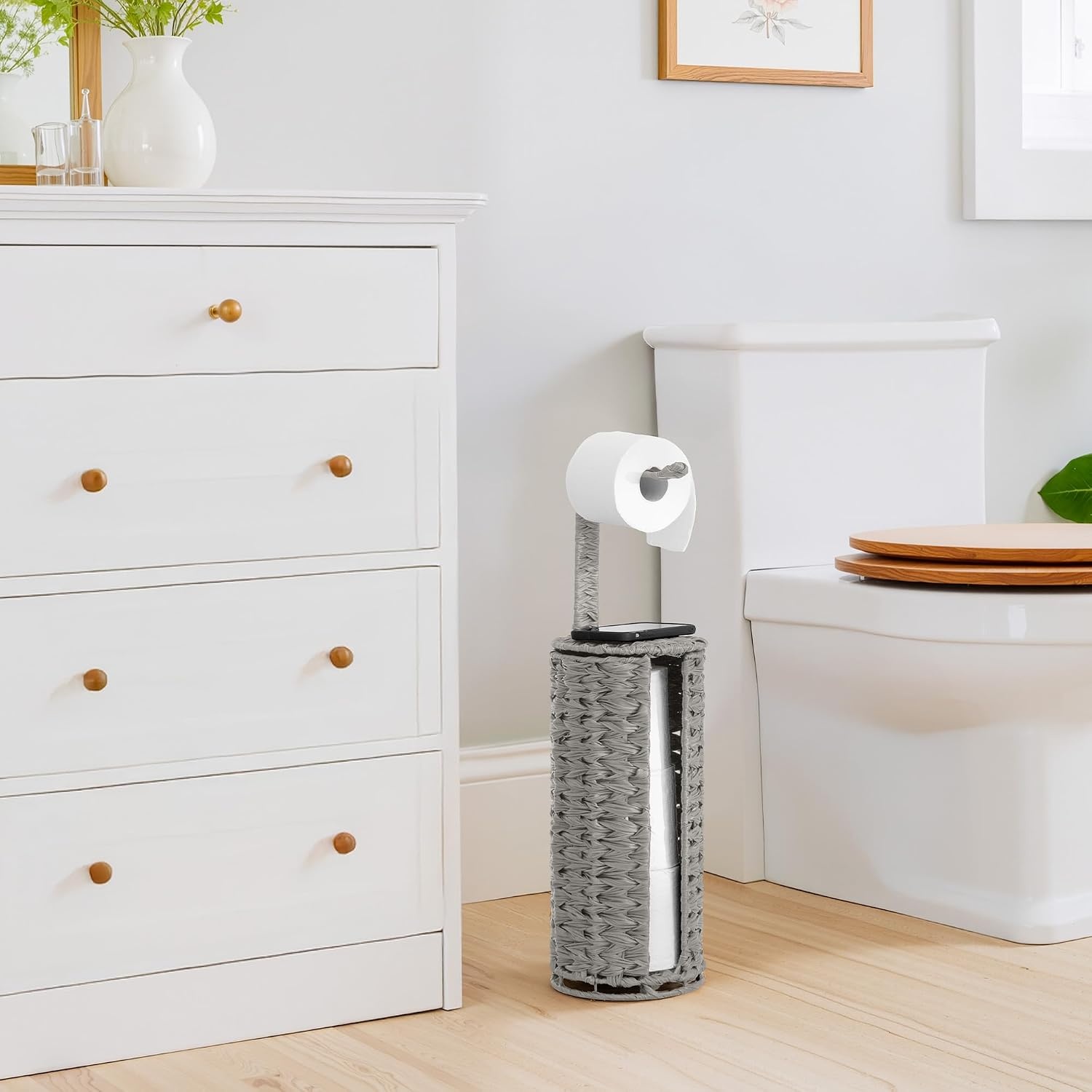 image:imageGRANNY SAYS Toilet Paper Storage Basket with Lid Toilet Paper Holder Stand Waterproof Organizer for Bathroom Bathroom Baskets for 3 Mega Rolls BrownGray