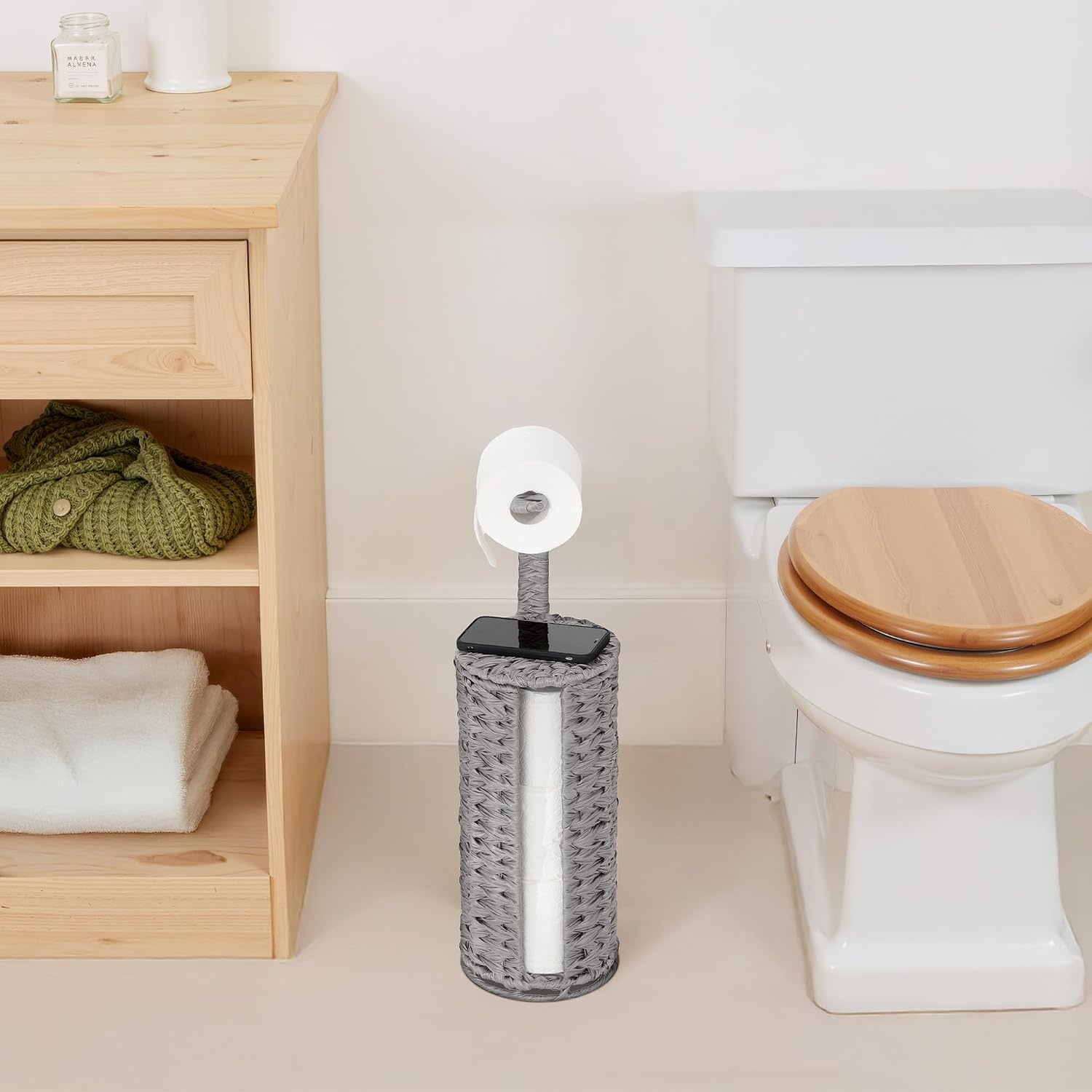 image:imageGRANNY SAYS Toilet Paper Storage Basket with Lid Toilet Paper Holder Stand Waterproof Organizer for Bathroom Bathroom Baskets for 3 Mega Rolls BrownGray