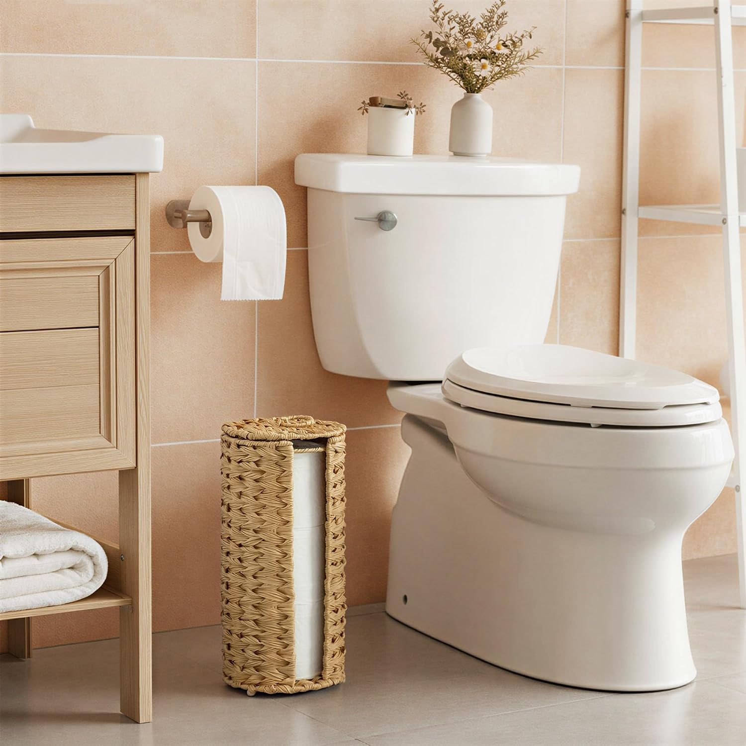 image:imageGRANNY SAYS Toilet Paper Storage Basket with Lid Toilet Paper Holder Stand Waterproof Organizer for Bathroom Bathroom Baskets for 3 Mega Rolls BrownNatural