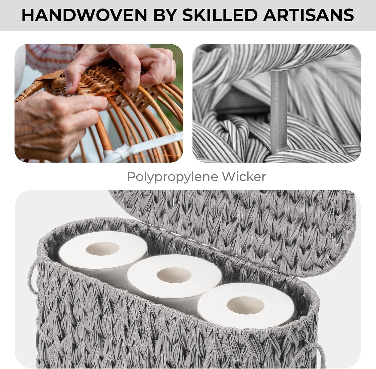 image:imageGRANNY SAYS Toilet Paper Storage Basket with Lid and Handle Durable Toilet Paper Holder Waterproof Bathroom Organizers and Storage Wicker Basket for Bathroom Storage GreyGrey