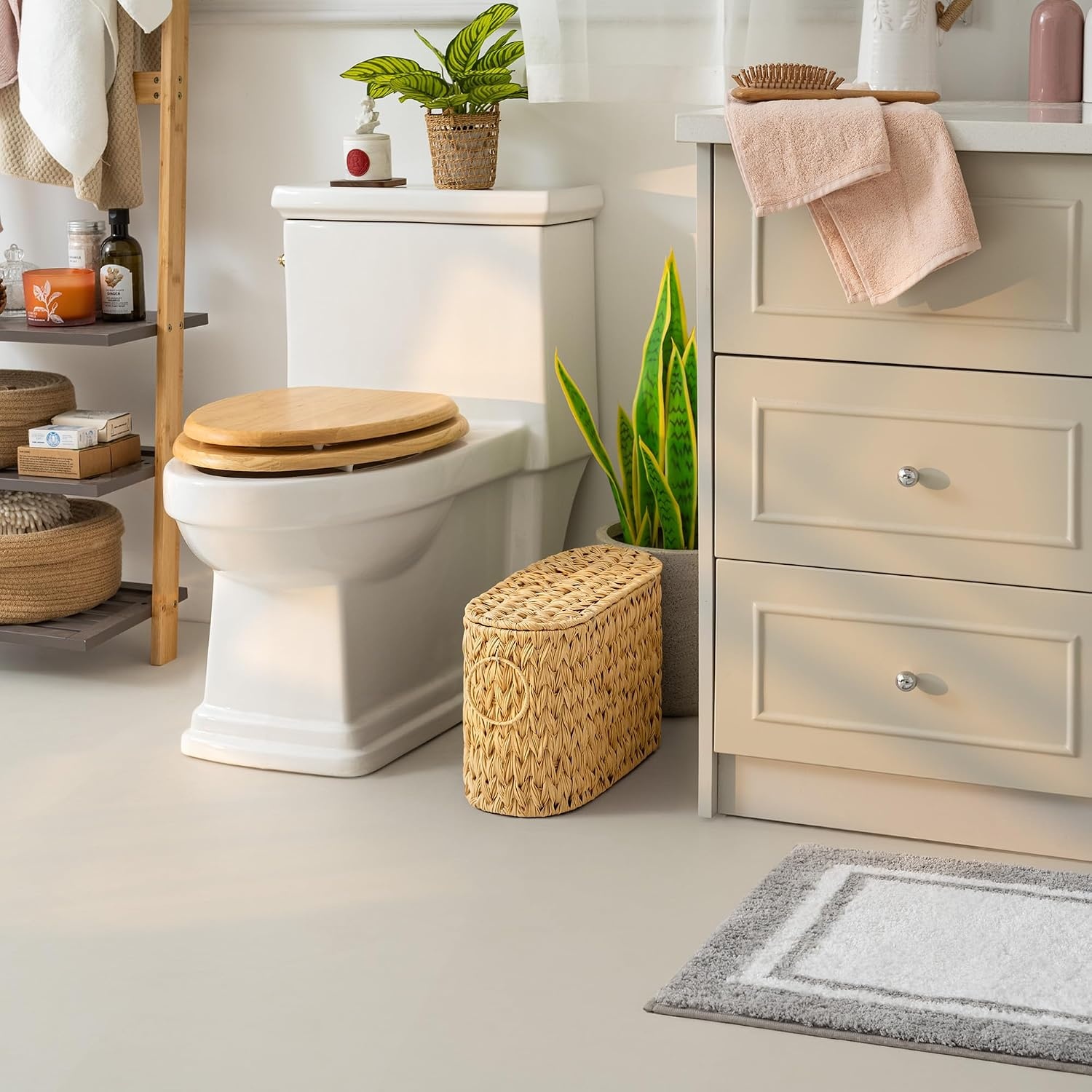 image:imageGRANNY SAYS Toilet Paper Storage Basket with Lid and Handle Durable Toilet Paper Holder Waterproof Bathroom Organizers and Storage Wicker Basket for Bathroom Storage GreyNature