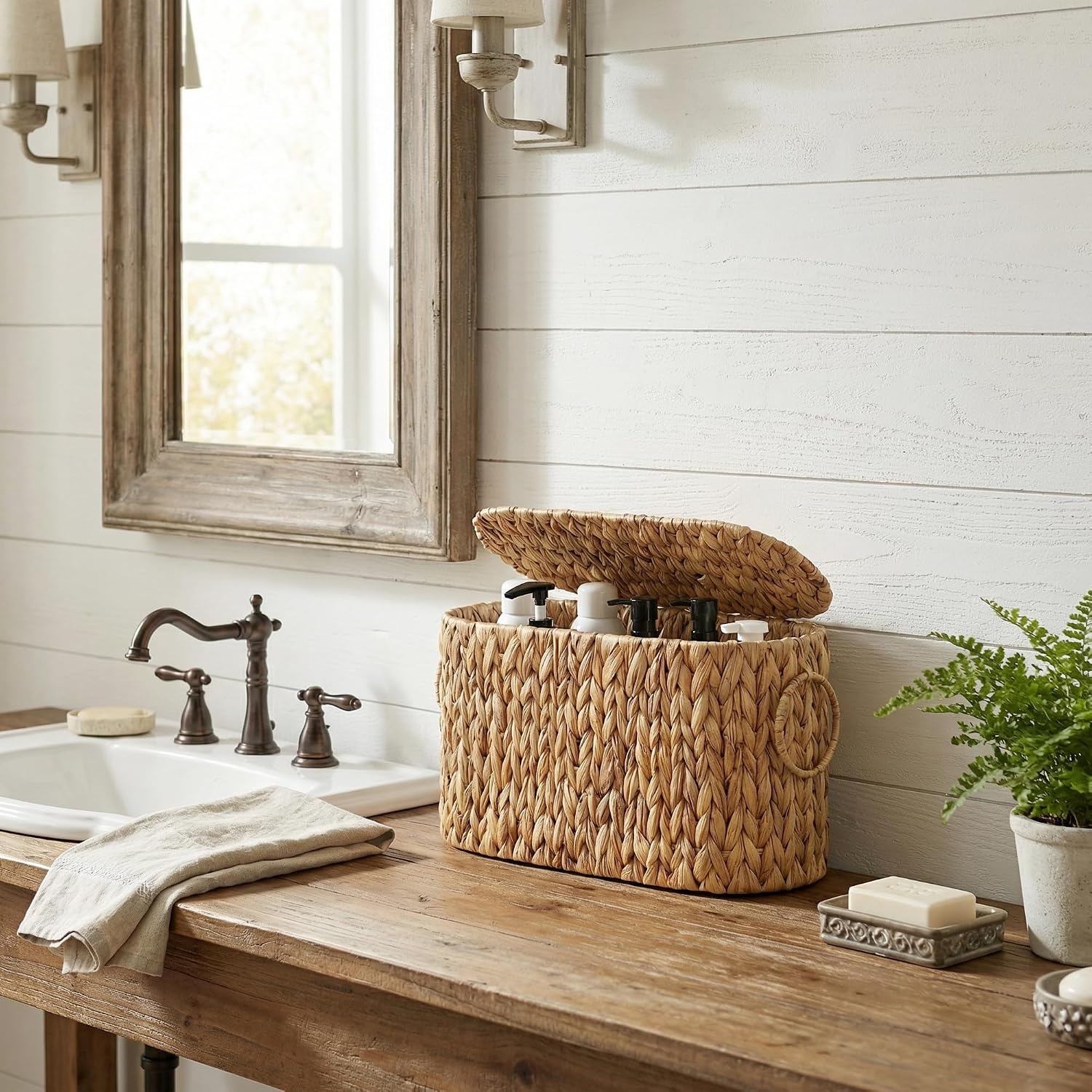 image:imageGRANNY SAYS Toilet Paper Storage Basket with Lid and Handle Durable Toilet Paper Holder Waterproof Bathroom Organizers and Storage Wicker Basket for Bathroom Storage GreyNatural Water Hyacinth