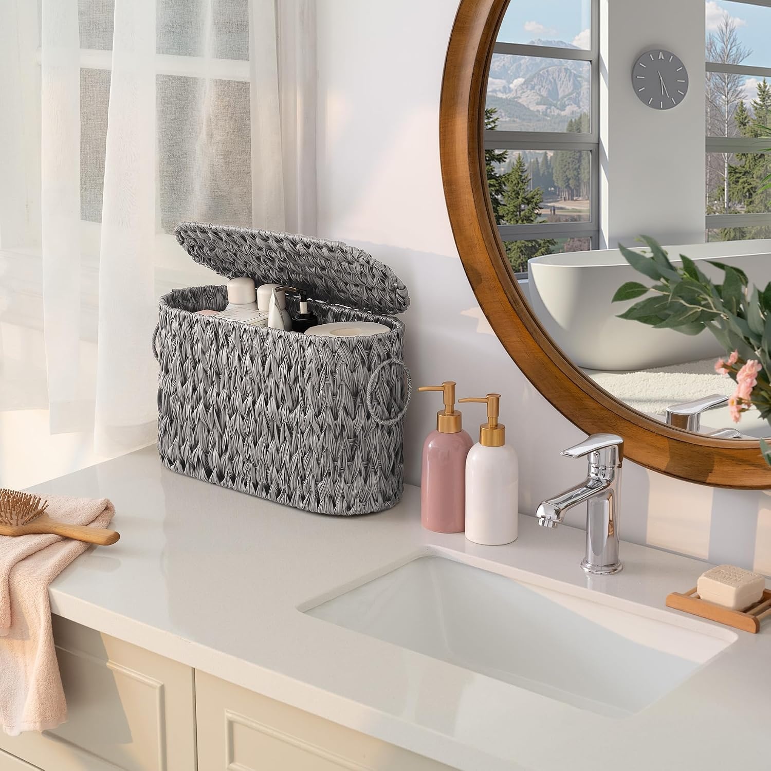 image:imageGRANNY SAYS Toilet Paper Storage Basket with Lid and Handle Durable Toilet Paper Holder Waterproof Bathroom Organizers and Storage Wicker Basket for Bathroom Storage GreyGrey