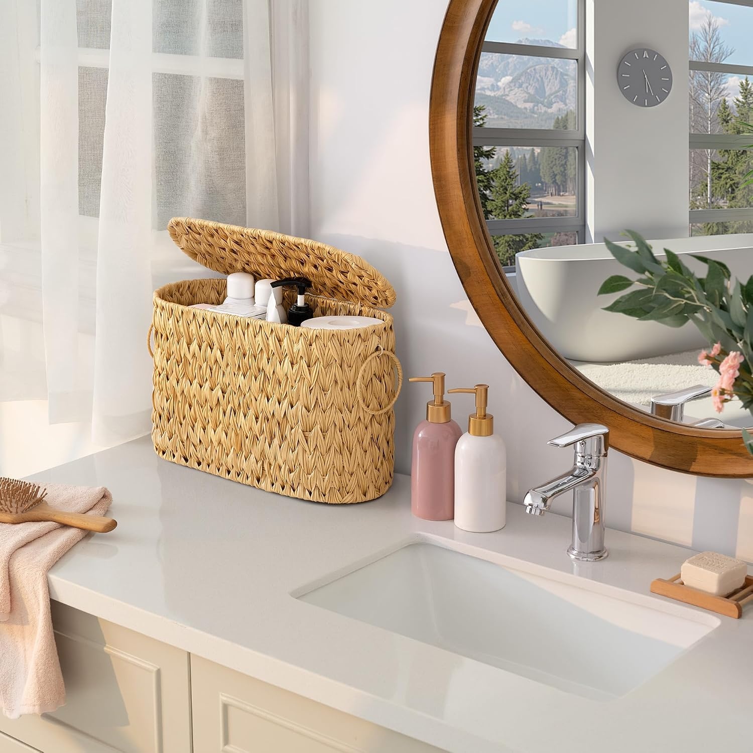image:imageGRANNY SAYS Toilet Paper Storage Basket with Lid and Handle Durable Toilet Paper Holder Waterproof Bathroom Organizers and Storage Wicker Basket for Bathroom Storage GreyNature