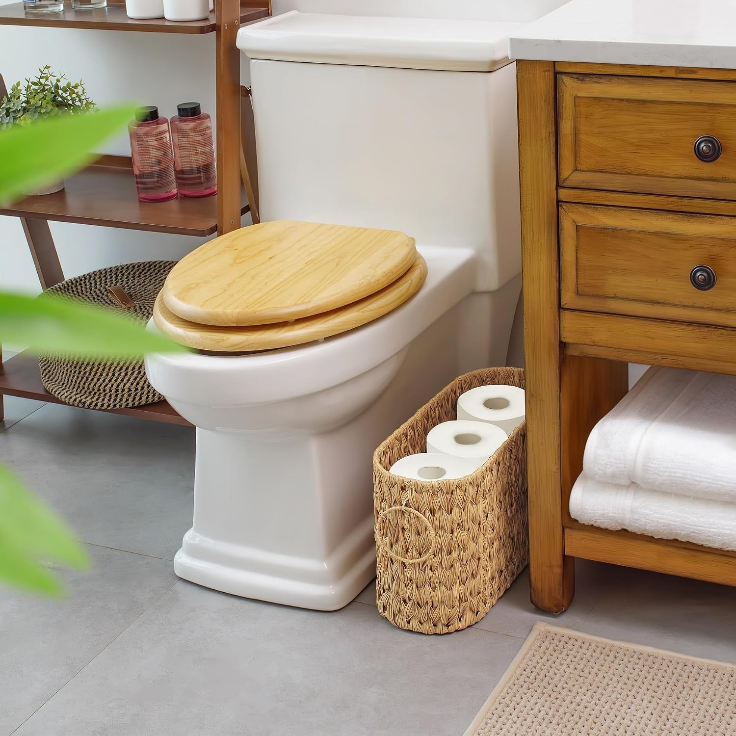 image:imageGRANNY SAYS Toilet Paper Storage Basket with Lid and Handle Durable Toilet Paper Holder Waterproof Bathroom Organizers and Storage Wicker Basket for Bathroom Storage GreyNature
