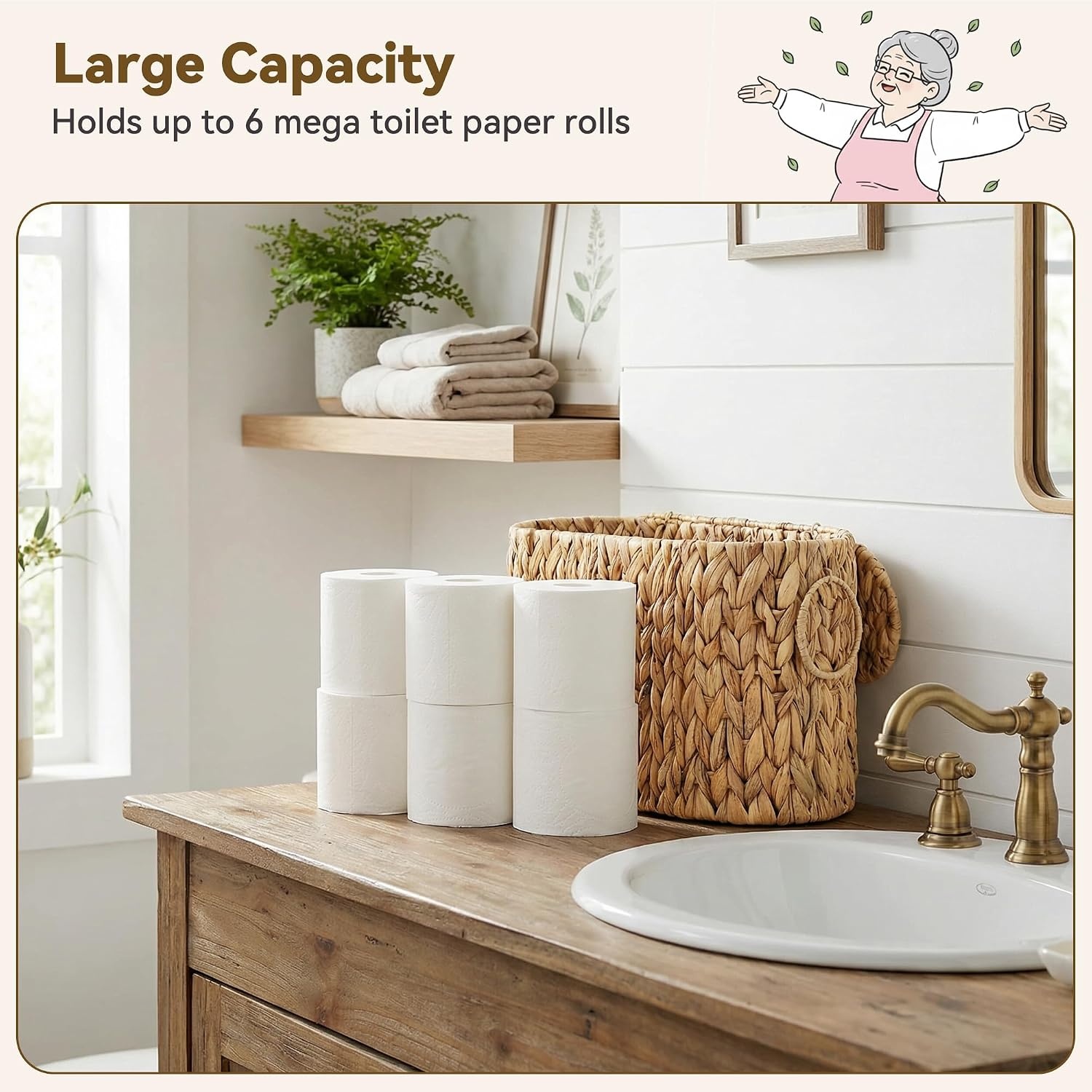 image:imageGRANNY SAYS Toilet Paper Storage Basket with Lid and Handle Durable Toilet Paper Holder Waterproof Bathroom Organizers and Storage Wicker Basket for Bathroom Storage GreyNatural Water Hyacinth