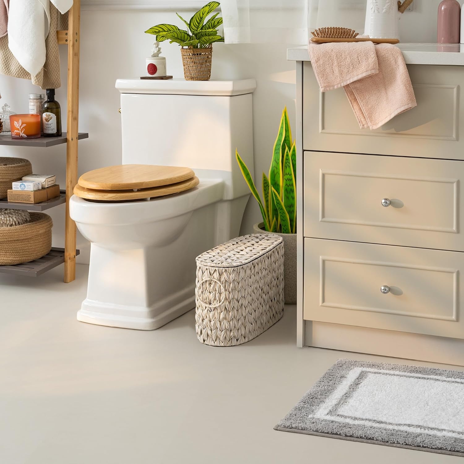 image:imageGRANNY SAYS Toilet Paper Storage Basket with Lid and Handle Durable Toilet Paper Holder Waterproof Bathroom Organizers and Storage Wicker Basket for Bathroom Storage GreyButter Milk