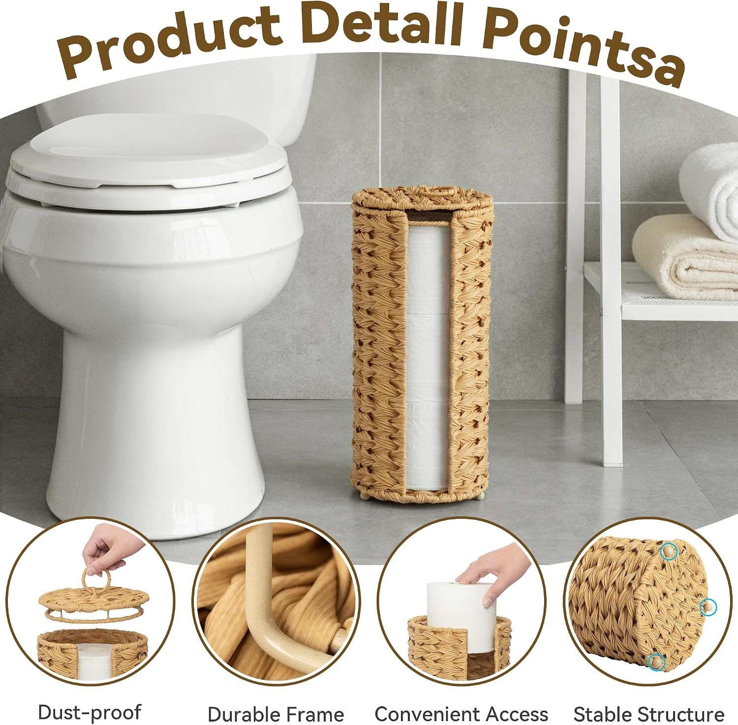 image:imageGRANNY SAYS Toilet Paper Storage Holder Bathroom Toilet Paper Holder Stand Woven Bathroom Baskets for Bathroom Free Standing Organizer for Bathroom StorageNatural