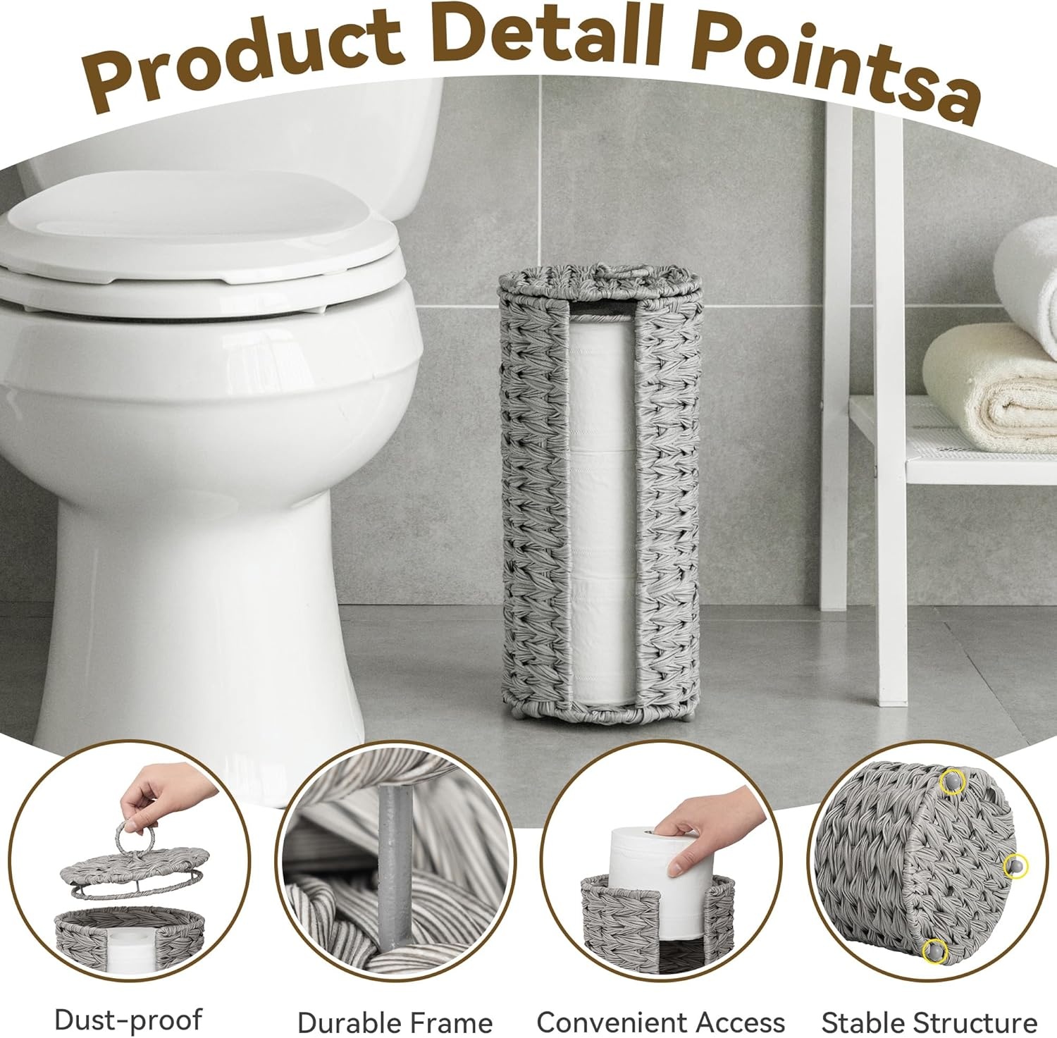 image:imageGRANNY SAYS Toilet Paper Storage Holder Bathroom Toilet Paper Holder Stand Woven Bathroom Baskets for Bathroom Free Standing Organizer for Bathroom StorageGray
