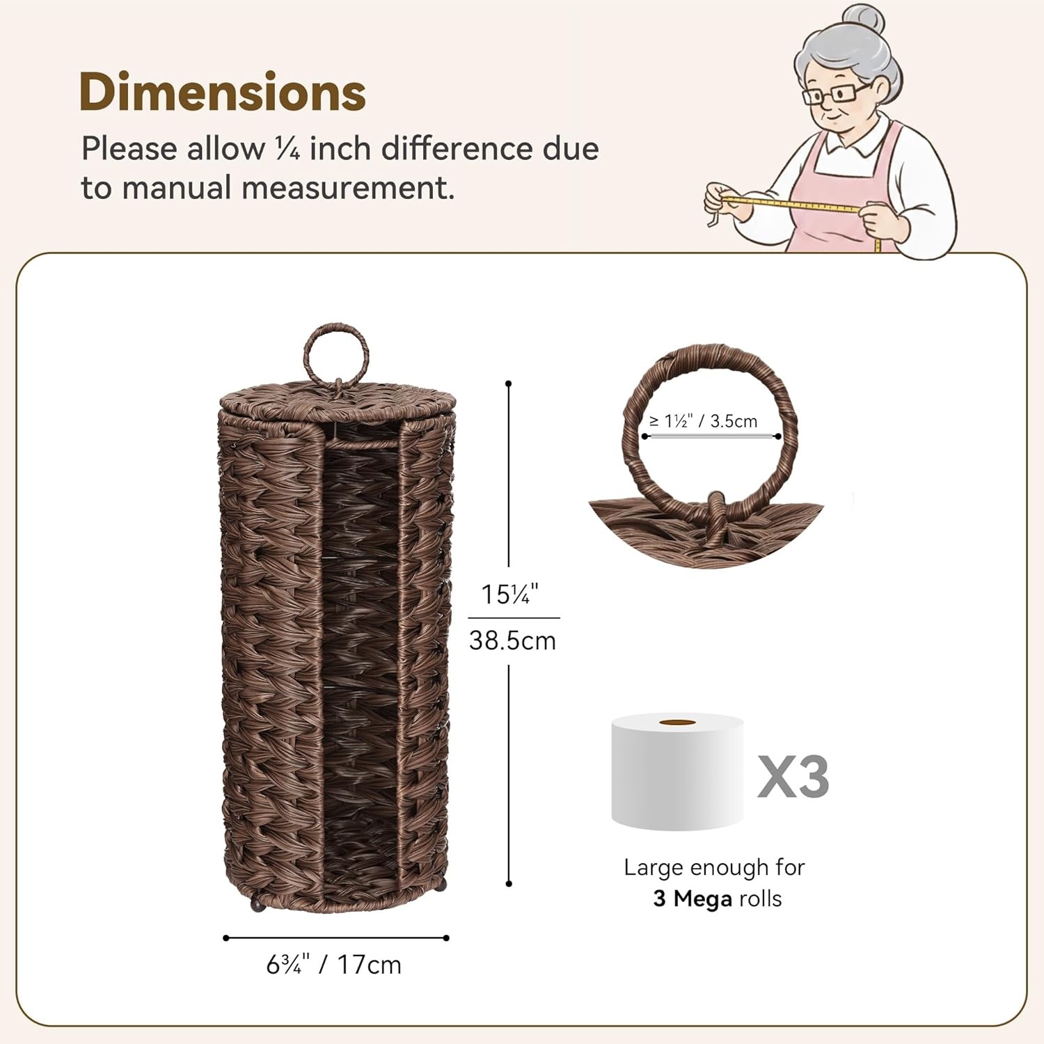 image:imageGRANNY SAYS Toilet Paper Storage Holder Bathroom Toilet Paper Holder Stand Woven Bathroom Baskets for Bathroom Free Standing Organizer for Bathroom StorageBrown