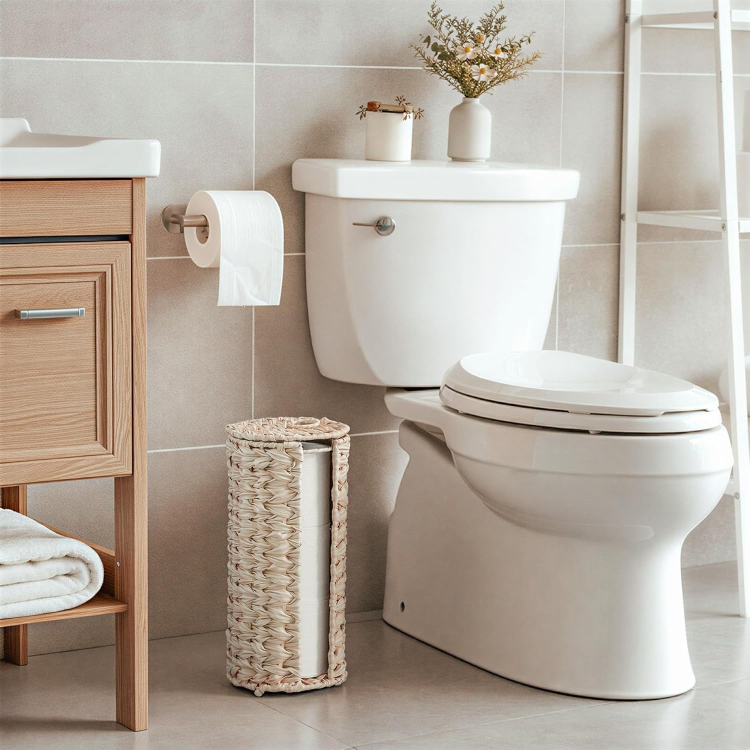 image:imageGRANNY SAYS Toilet Paper Storage Holder Bathroom Toilet Paper Holder Stand Woven Bathroom Baskets for Bathroom Free Standing Organizer for Bathroom StorageButter Milk