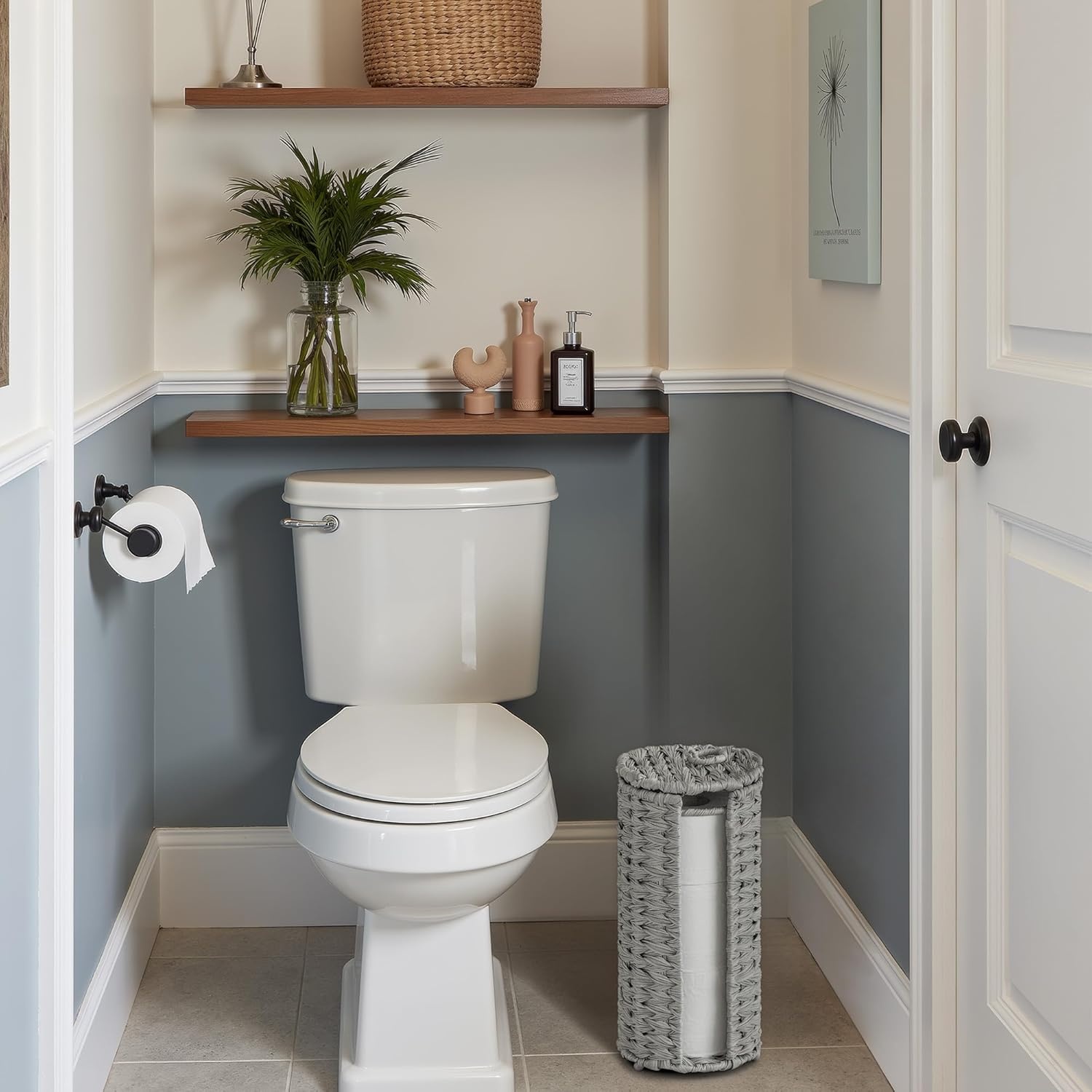 image:imageGRANNY SAYS Toilet Paper Storage Holder Bathroom Toilet Paper Holder Stand Woven Bathroom Baskets for Bathroom Free Standing Organizer for Bathroom StorageGray