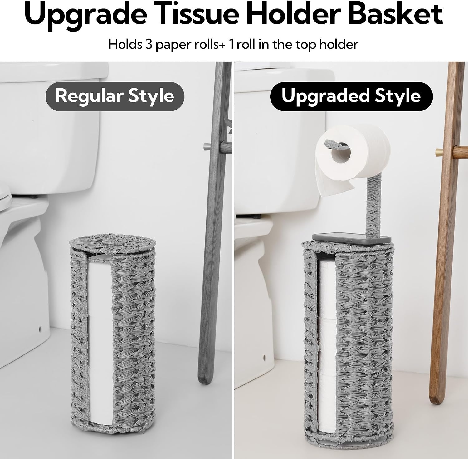 image:imageGRANNY SAYS Toilet Paper Storage Holder Bathroom Toilet Paper Holder Stand Woven Bathroom Baskets for Bathroom Free Standing Organizer for Bathroom StorageGray
