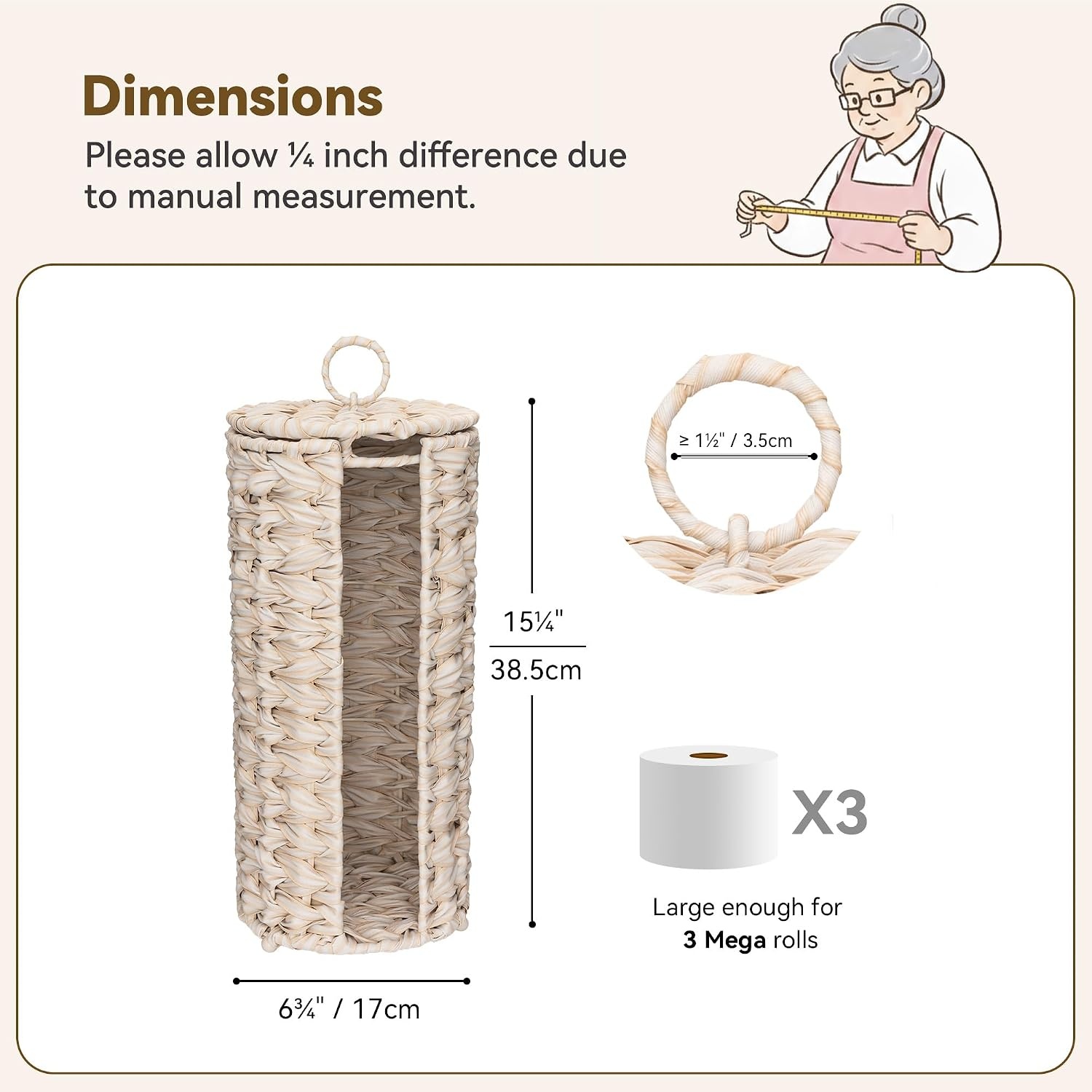 image:imageGRANNY SAYS Toilet Paper Storage Holder Bathroom Toilet Paper Holder Stand Woven Bathroom Baskets for Bathroom Free Standing Organizer for Bathroom StorageButter Milk