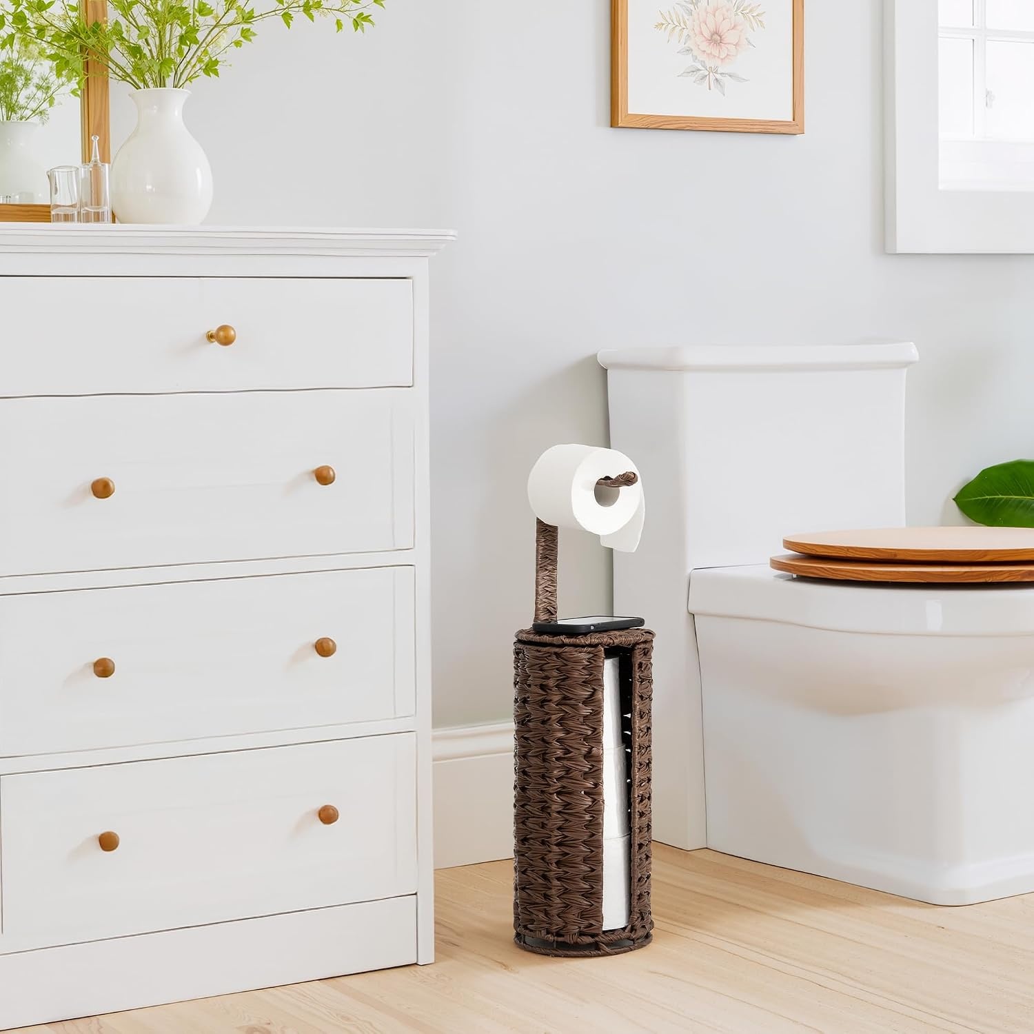 image:imageGRANNY SAYS Toilet Paper Storage Holder Bathroom Toilet Paper Holder Stand Woven Bathroom Baskets for Bathroom Free Standing Organizer for Bathroom StorageBrown