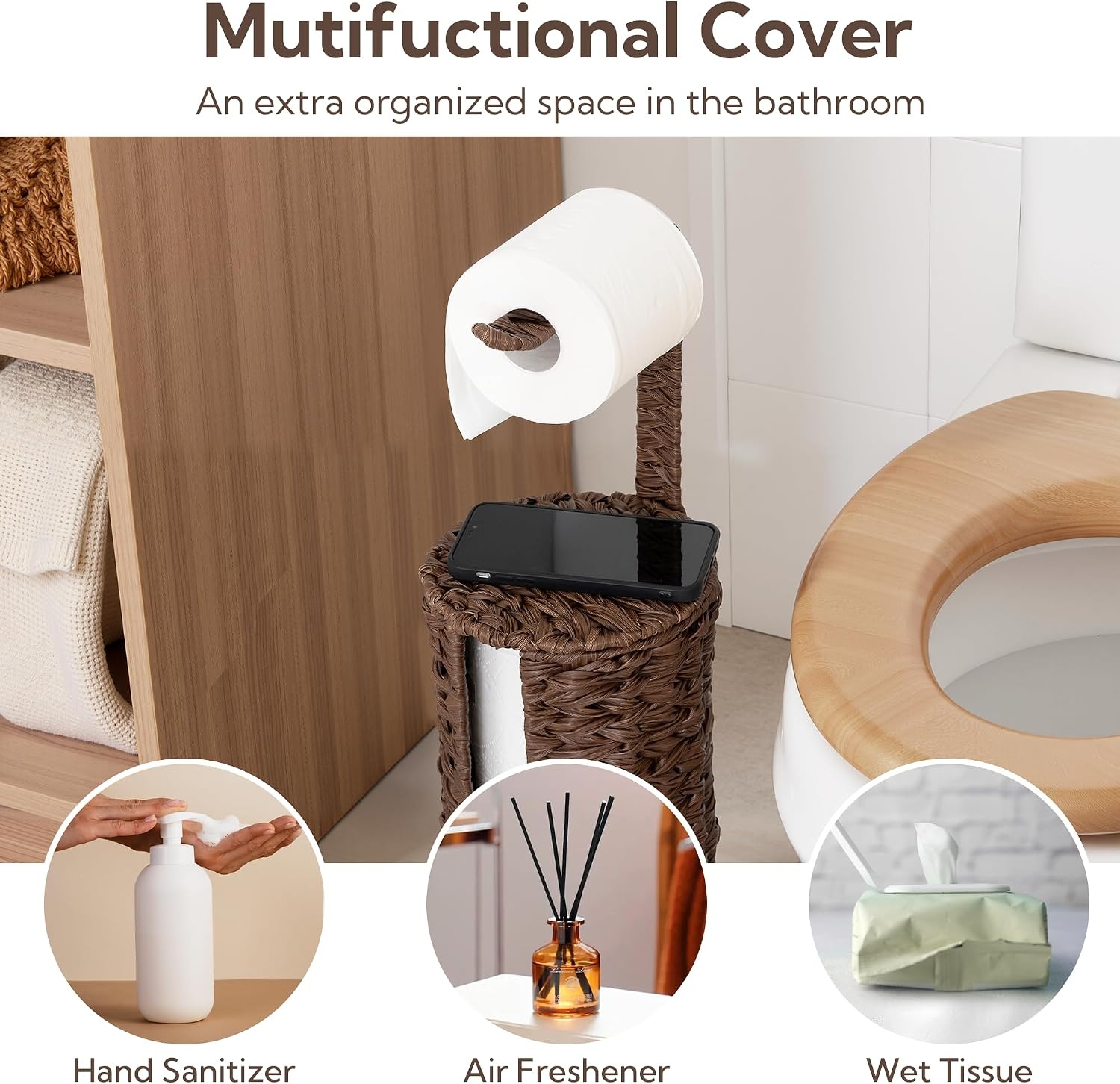 image:imageGRANNY SAYS Toilet Paper Storage Holder Bathroom Toilet Paper Holder Stand Woven Bathroom Baskets for Bathroom Free Standing Organizer for Bathroom StorageBrown