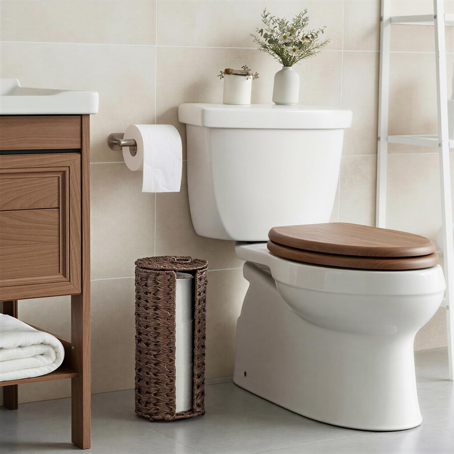 image:imageGRANNY SAYS Toilet Paper Storage Holder Bathroom Toilet Paper Holder Stand Woven Bathroom Baskets for Bathroom Free Standing Organizer for Bathroom StorageBrown