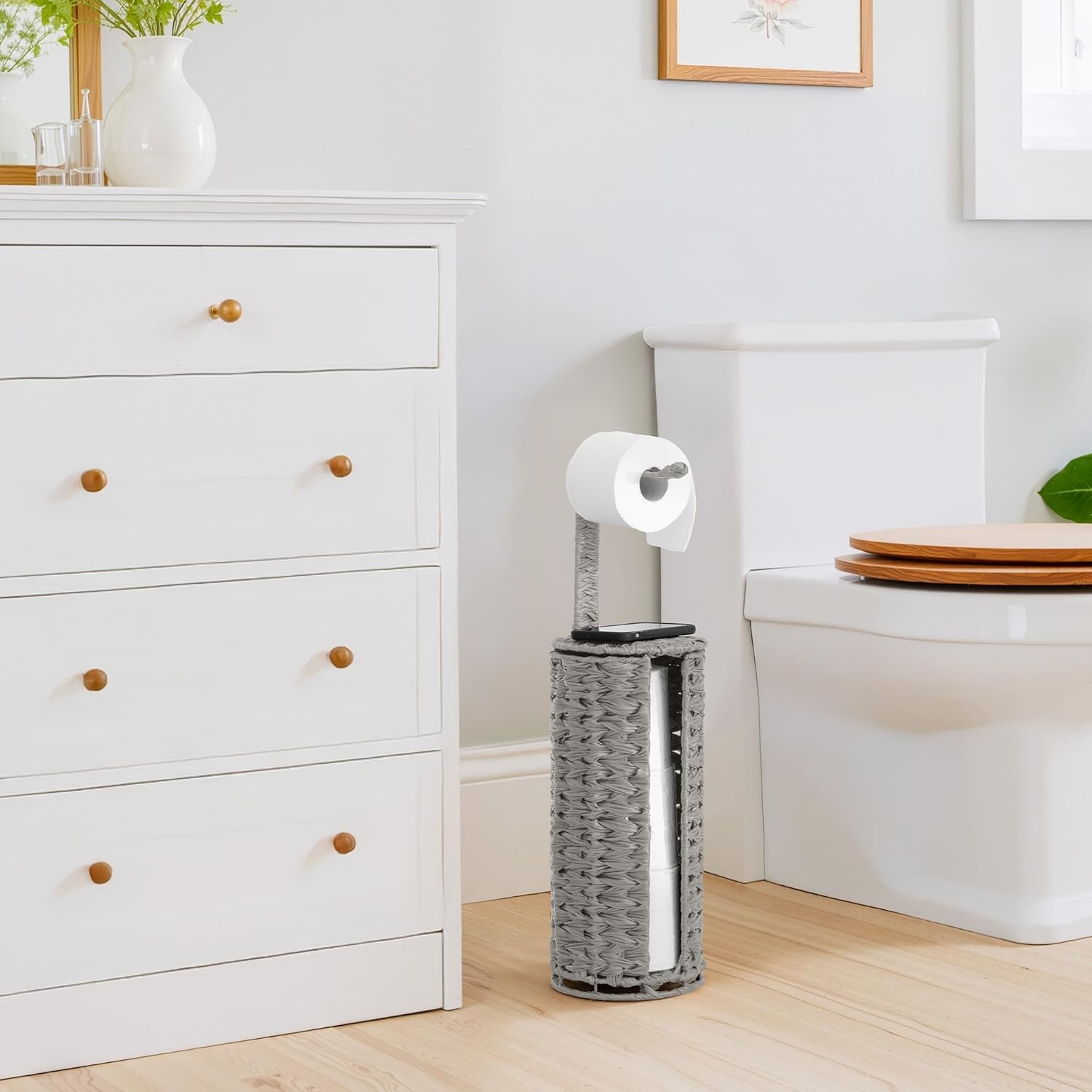 image:imageGRANNY SAYS Toilet Paper Storage Holder Bathroom Toilet Paper Holder Stand Woven Bathroom Baskets for Bathroom Free Standing Organizer for Bathroom StorageGray