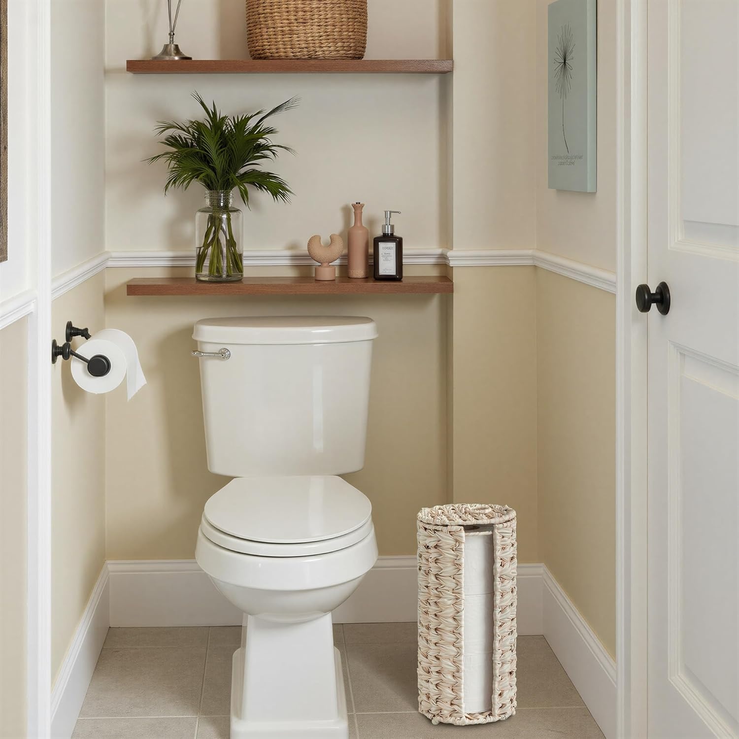 image:imageGRANNY SAYS Toilet Paper Storage Holder Bathroom Toilet Paper Holder Stand Woven Bathroom Baskets for Bathroom Free Standing Organizer for Bathroom StorageButter Milk