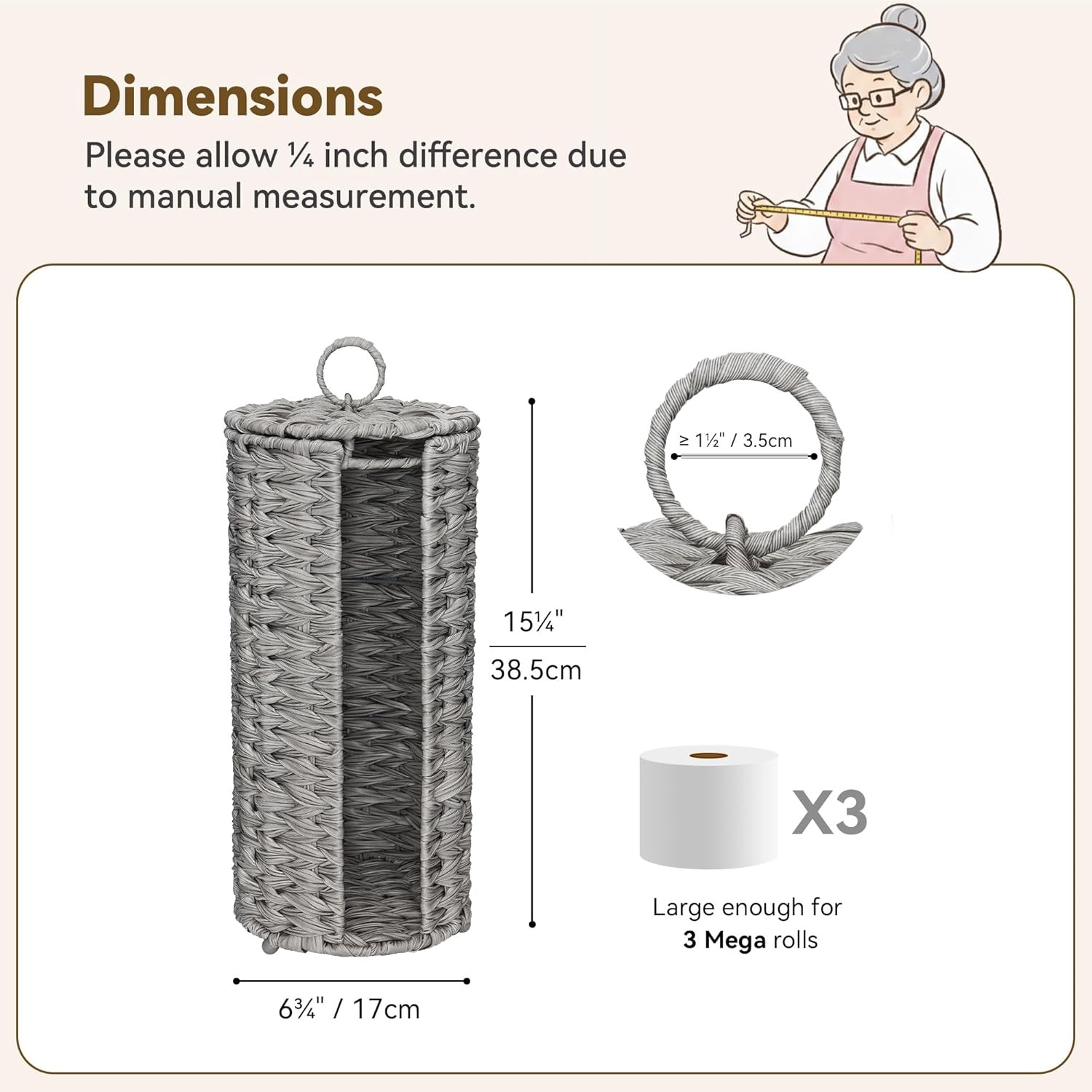 image:imageGRANNY SAYS Toilet Paper Storage Holder Bathroom Toilet Paper Holder Stand Woven Bathroom Baskets for Bathroom Free Standing Organizer for Bathroom StorageGray