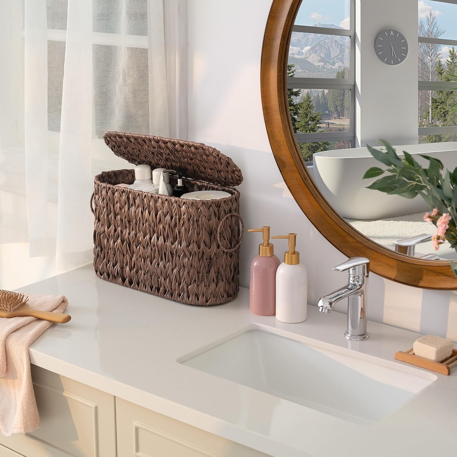 image:imageGRANNY SAYS Toilet Paper Storage Toilet Paper Basket for Bathroom 6 Mega Rolls Holder with Storage Waterproof Bathroom Storage Baskets BrownBrown