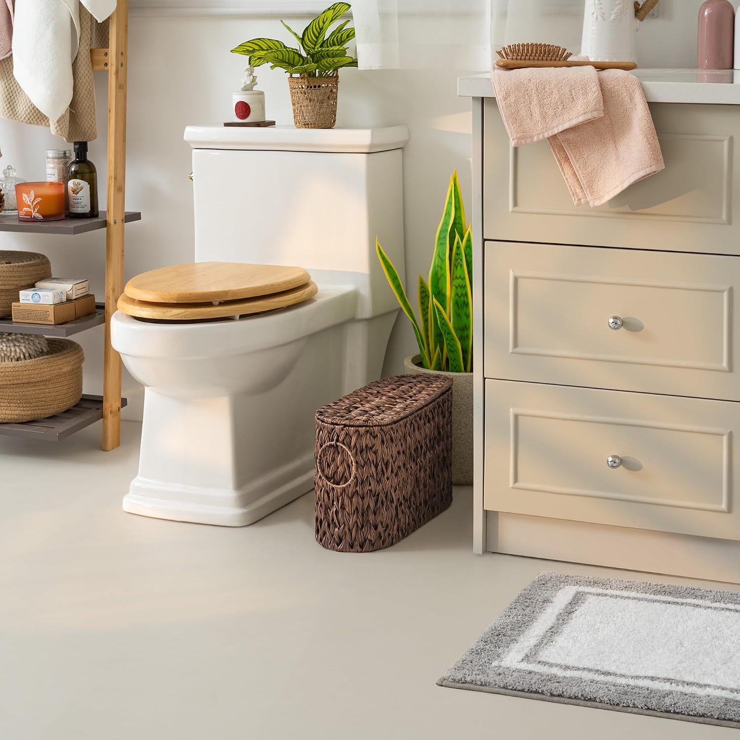 image:imageGRANNY SAYS Toilet Paper Storage Toilet Paper Basket for Bathroom 6 Mega Rolls Holder with Storage Waterproof Bathroom Storage Baskets BrownBrown