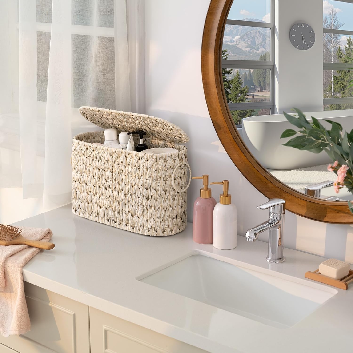 image:imageGRANNY SAYS Toilet Paper Storage Toilet Paper Basket for Bathroom 6 Mega Rolls Holder with Storage Waterproof Bathroom Storage Baskets BrownButter Milk