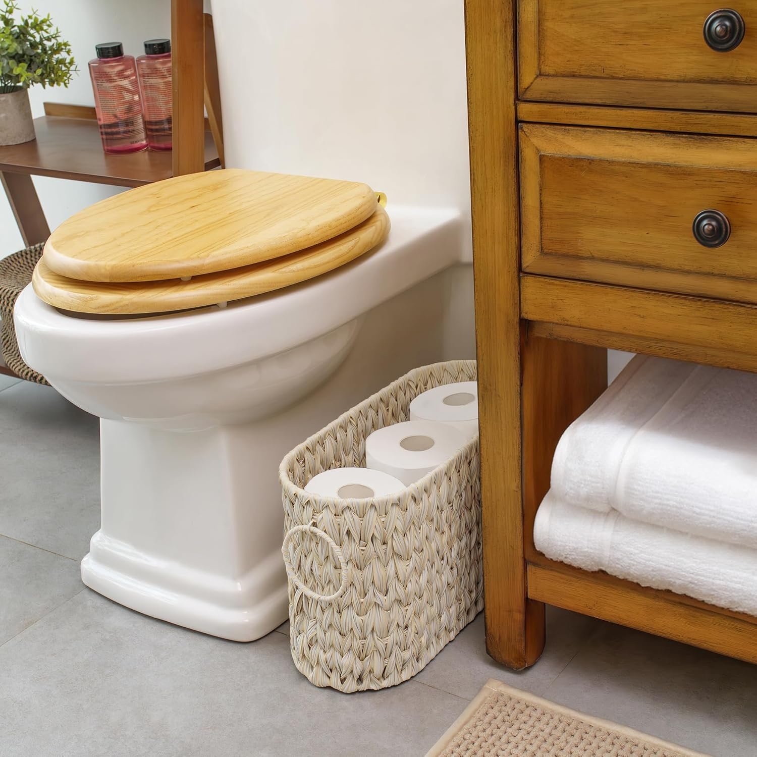 image:imageGRANNY SAYS Toilet Paper Storage Toilet Paper Basket for Bathroom 6 Mega Rolls Holder with Storage Waterproof Bathroom Storage Baskets BrownButter Milk