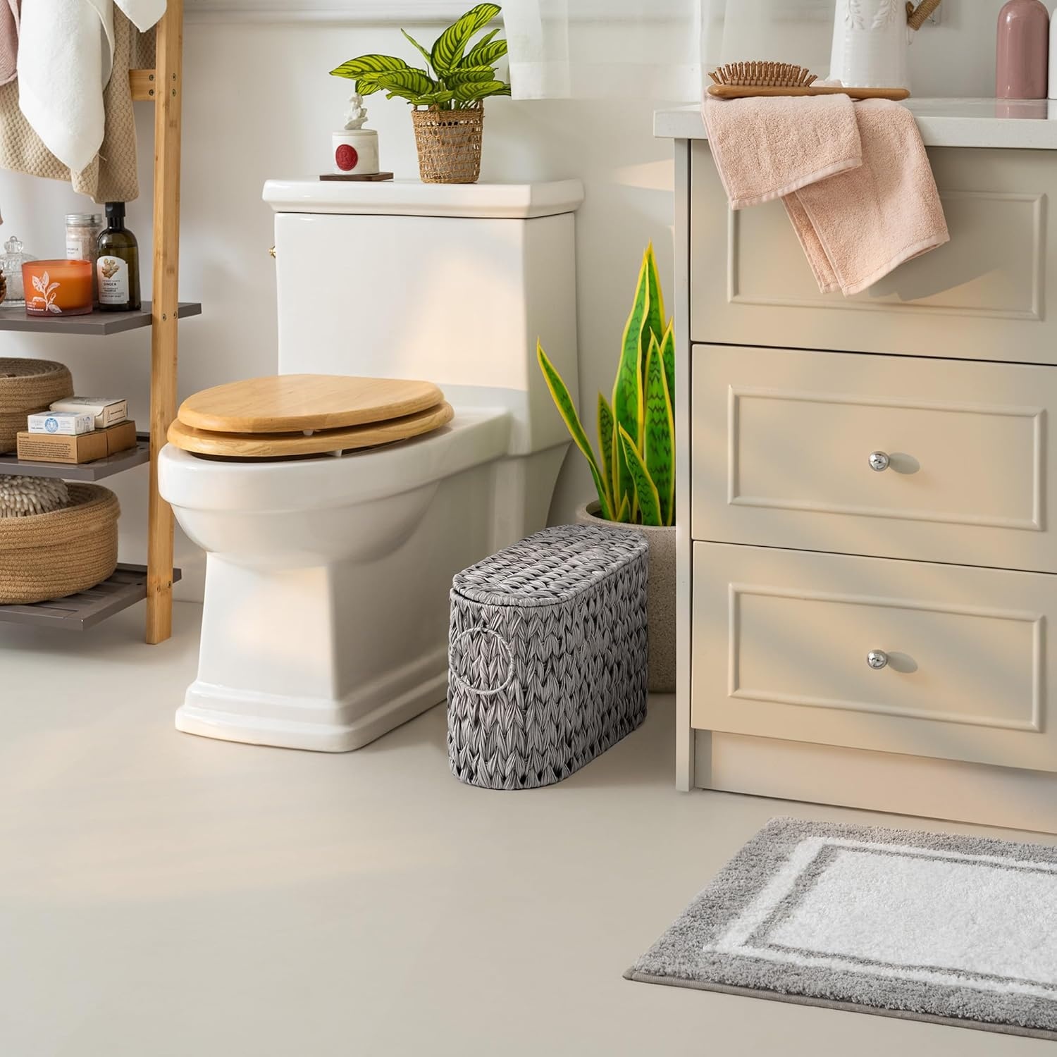 image:imageGRANNY SAYS Toilet Paper Storage Toilet Paper Basket for Bathroom 6 Mega Rolls Holder with Storage Waterproof Bathroom Storage Baskets BrownGrey