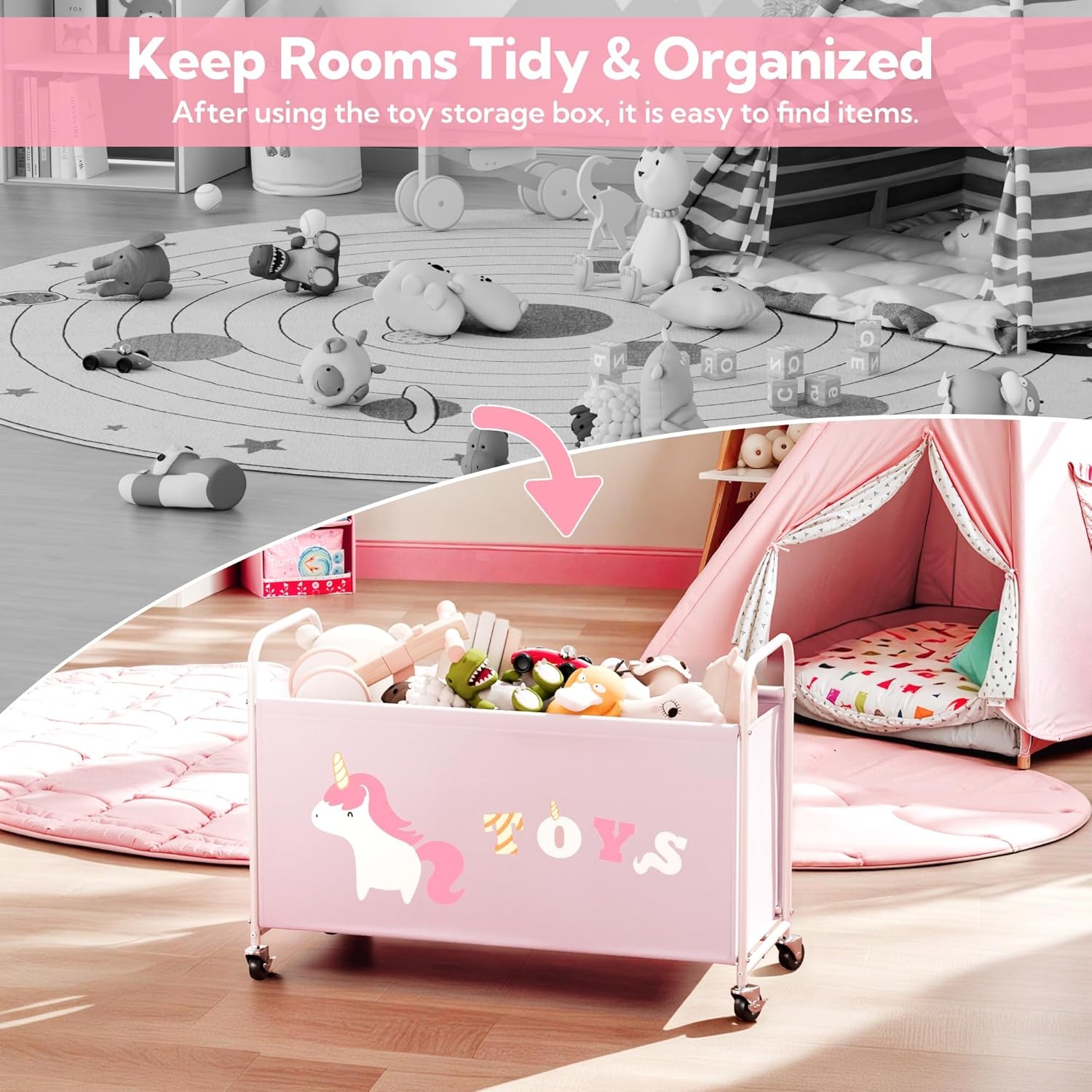 image:imageGRANNY SAYS Toy Box for Boys Girls Large Toy Chest Storage with Wheels Metal Kids Toy Storage Organizer for Stuffed Animals 135L Kids Toy Bins for Bedroom Living Room Nursery BlackPink