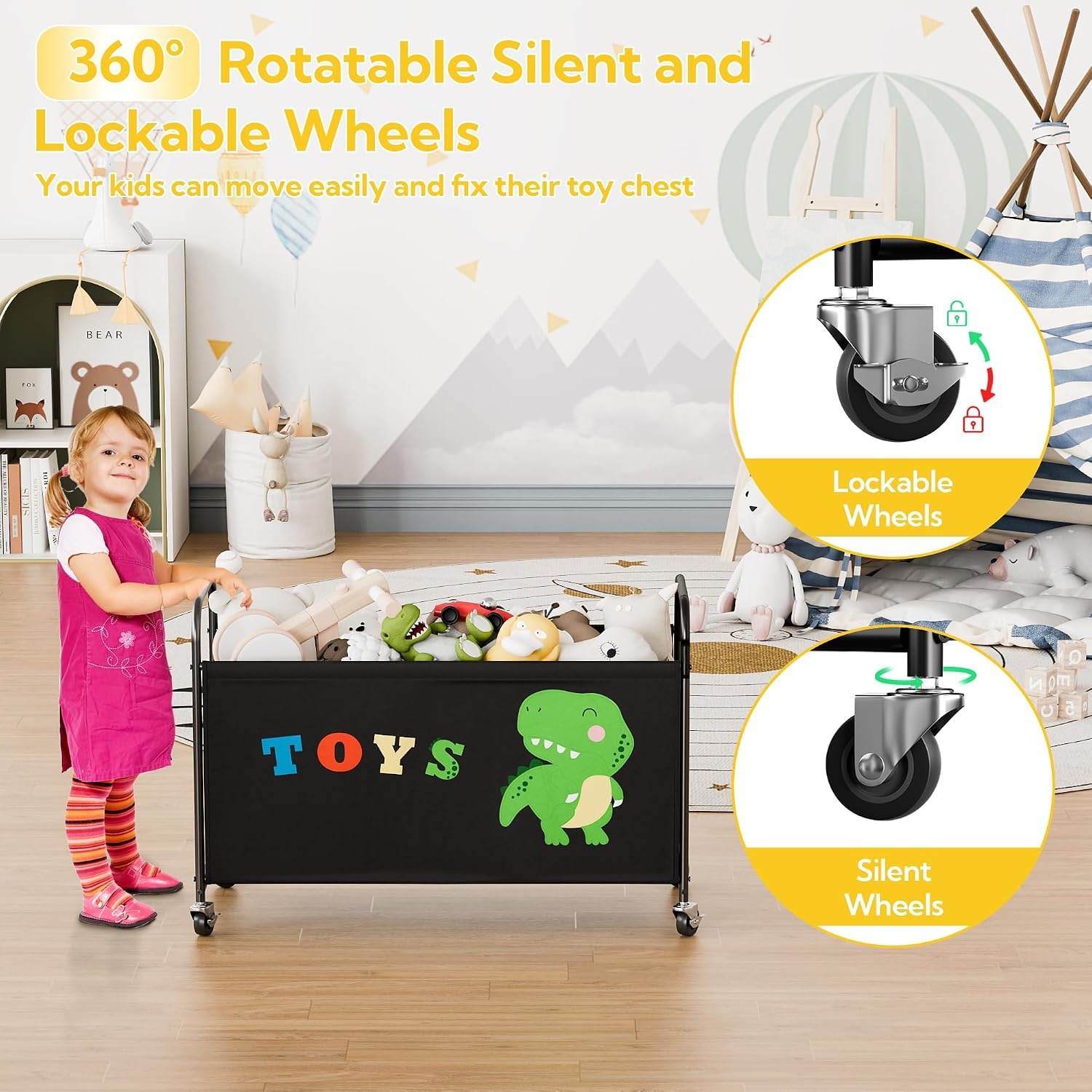 image:imageGRANNY SAYS Toy Box for Boys Girls Large Toy Chest Storage with Wheels Metal Kids Toy Storage Organizer for Stuffed Animals 135L Kids Toy Bins for Bedroom Living Room Nursery BlackBlack