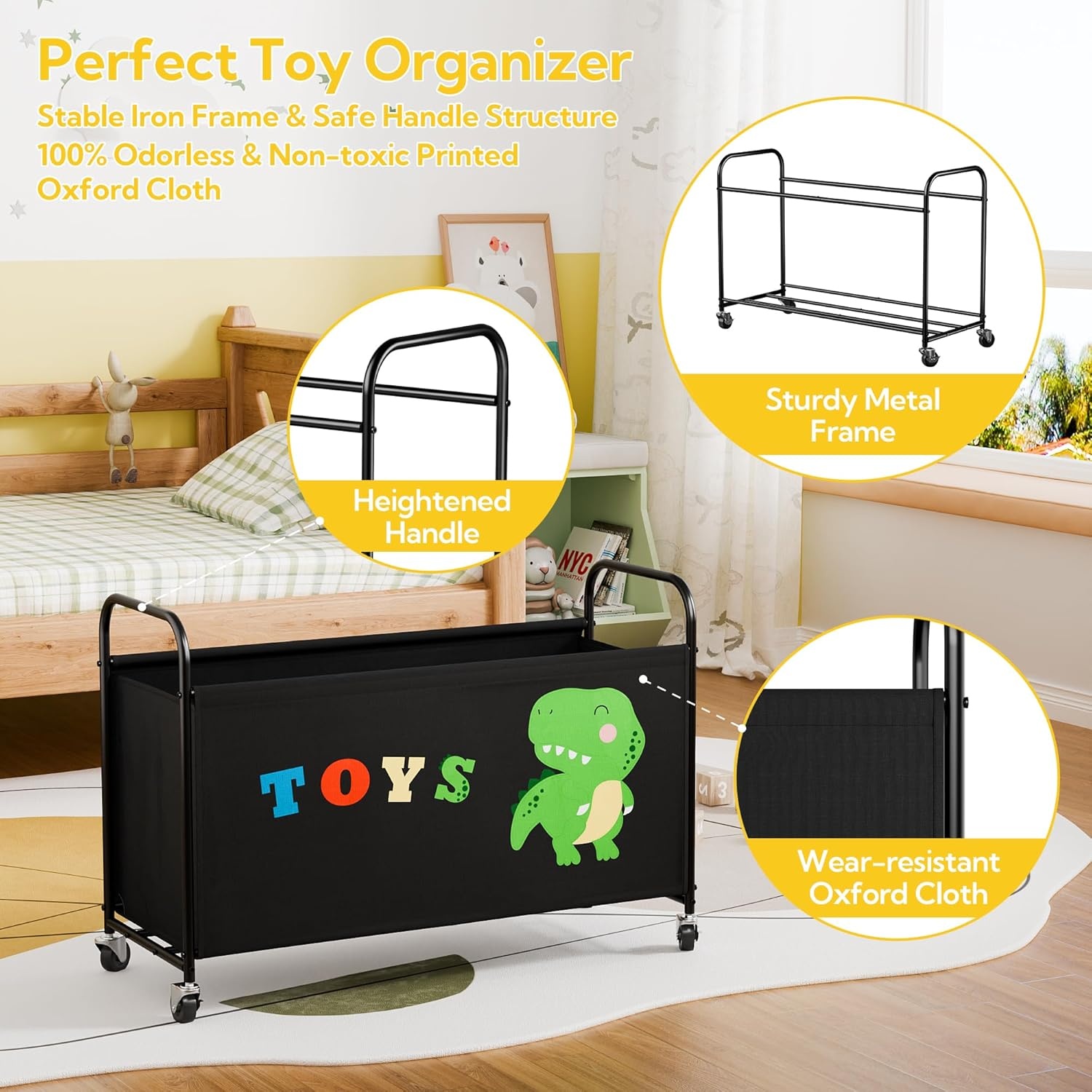 image:imageGRANNY SAYS Toy Box for Boys Girls Large Toy Chest Storage with Wheels Metal Kids Toy Storage Organizer for Stuffed Animals 135L Kids Toy Bins for Bedroom Living Room Nursery BlackBlack