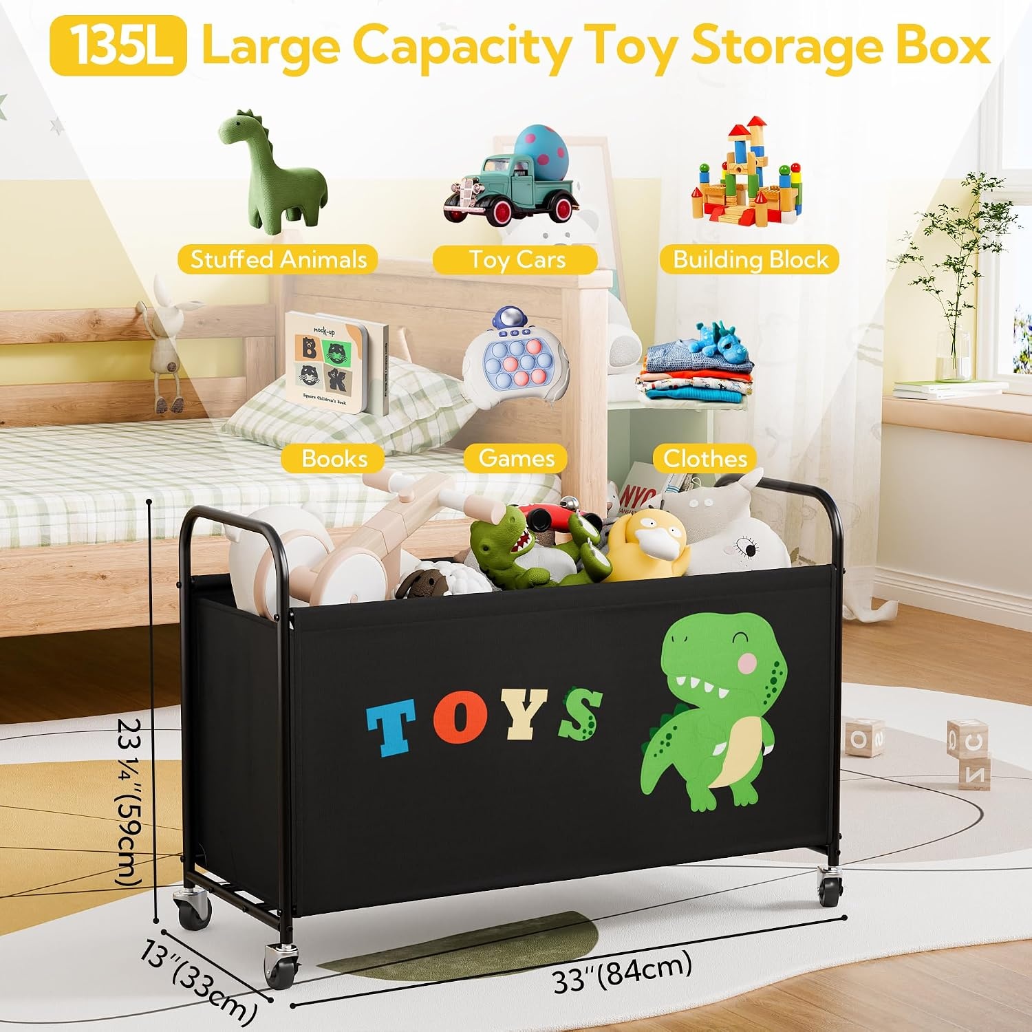 image:imageGRANNY SAYS Toy Box for Boys Girls Large Toy Chest Storage with Wheels Metal Kids Toy Storage Organizer for Stuffed Animals 135L Kids Toy Bins for Bedroom Living Room Nursery BlackBlack