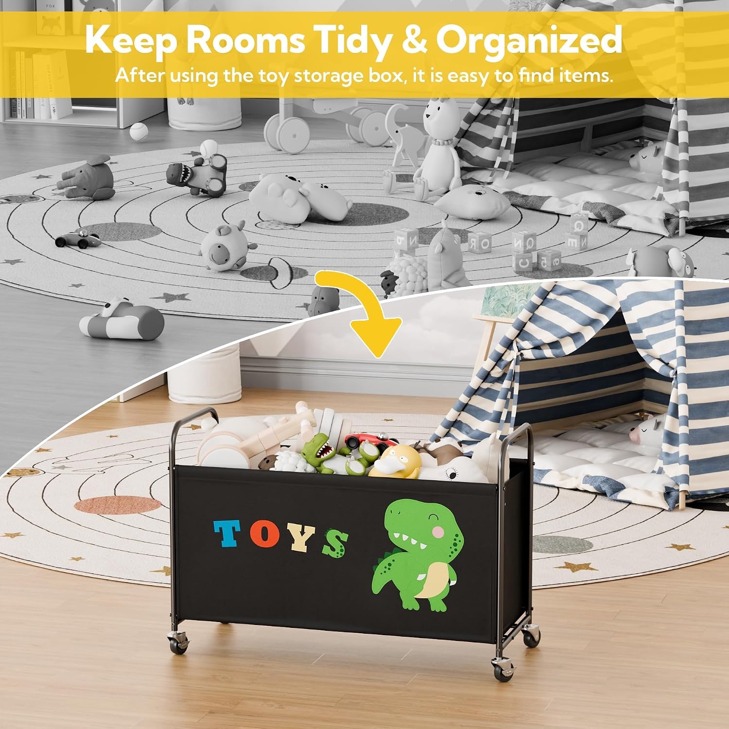 image:imageGRANNY SAYS Toy Box for Boys Girls Large Toy Chest Storage with Wheels Metal Kids Toy Storage Organizer for Stuffed Animals 135L Kids Toy Bins for Bedroom Living Room Nursery BlackBlack