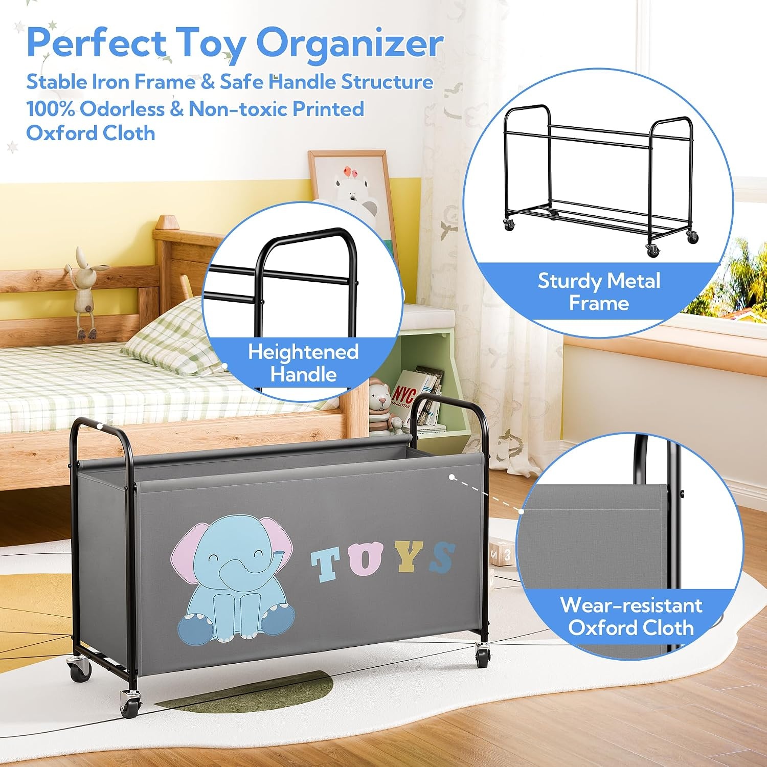 image:imageGRANNY SAYS Toy Box for Boys Girls Large Toy Chest Storage with Wheels Metal Kids Toy Storage Organizer for Stuffed Animals 135L Kids Toy Bins for Bedroom Living Room Nursery BlackGrey