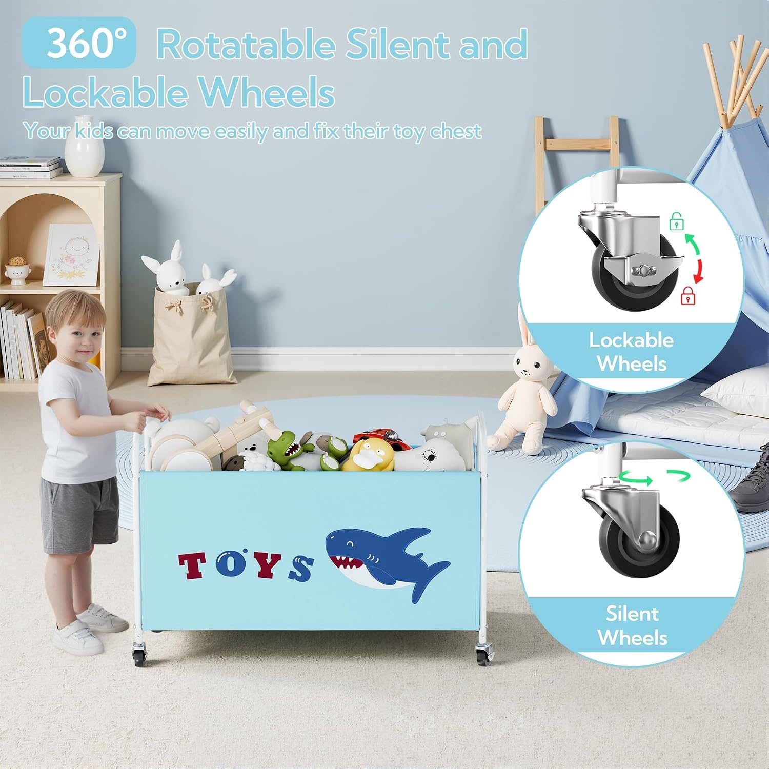 image:imageGRANNY SAYS Toy Box for Boys Girls Large Toy Chest Storage with Wheels Metal Kids Toy Storage Organizer for Stuffed Animals 135L Kids Toy Bins for Bedroom Living Room Nursery BlackBlue