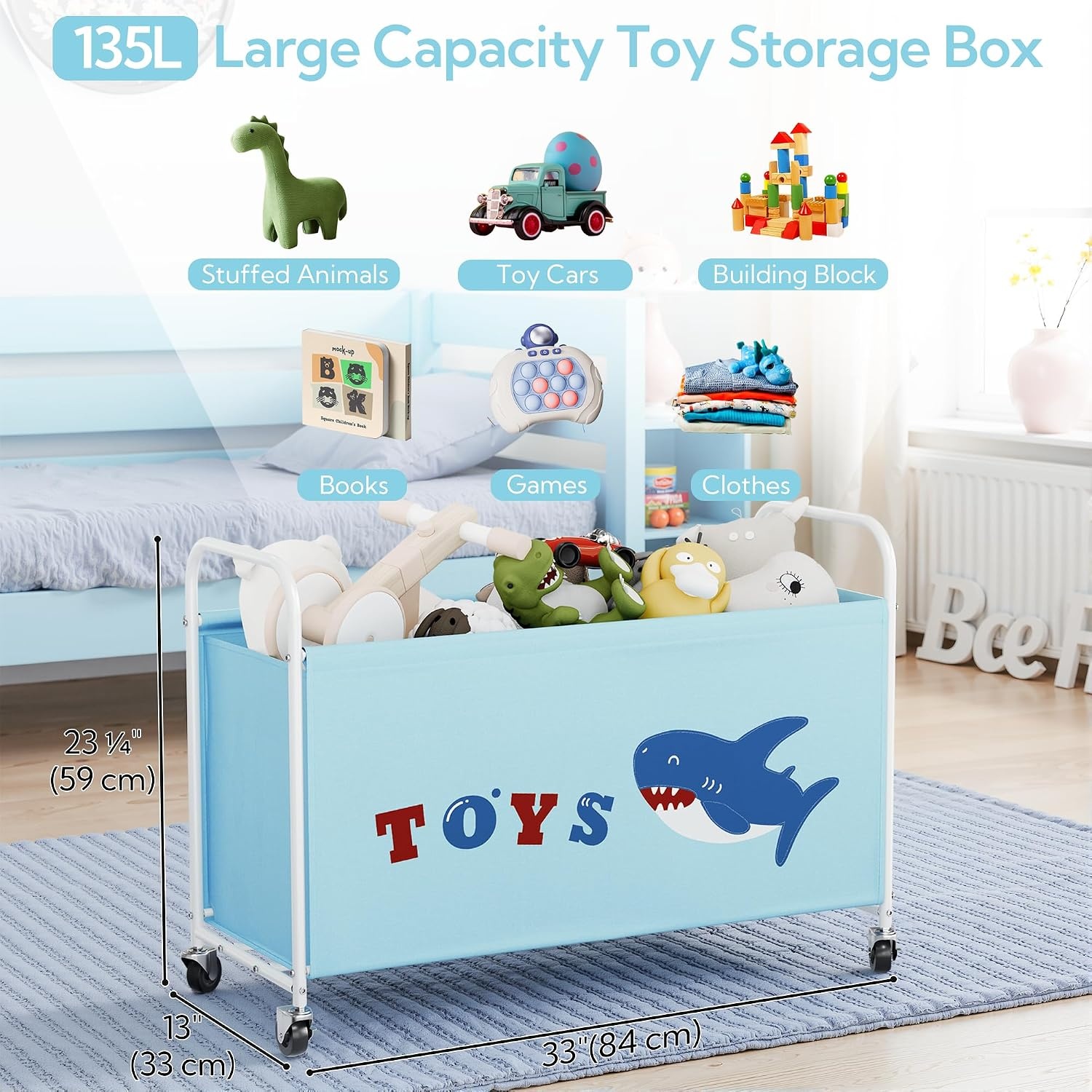 image:imageGRANNY SAYS Toy Box for Boys Girls Large Toy Chest Storage with Wheels Metal Kids Toy Storage Organizer for Stuffed Animals 135L Kids Toy Bins for Bedroom Living Room Nursery BlackBlue
