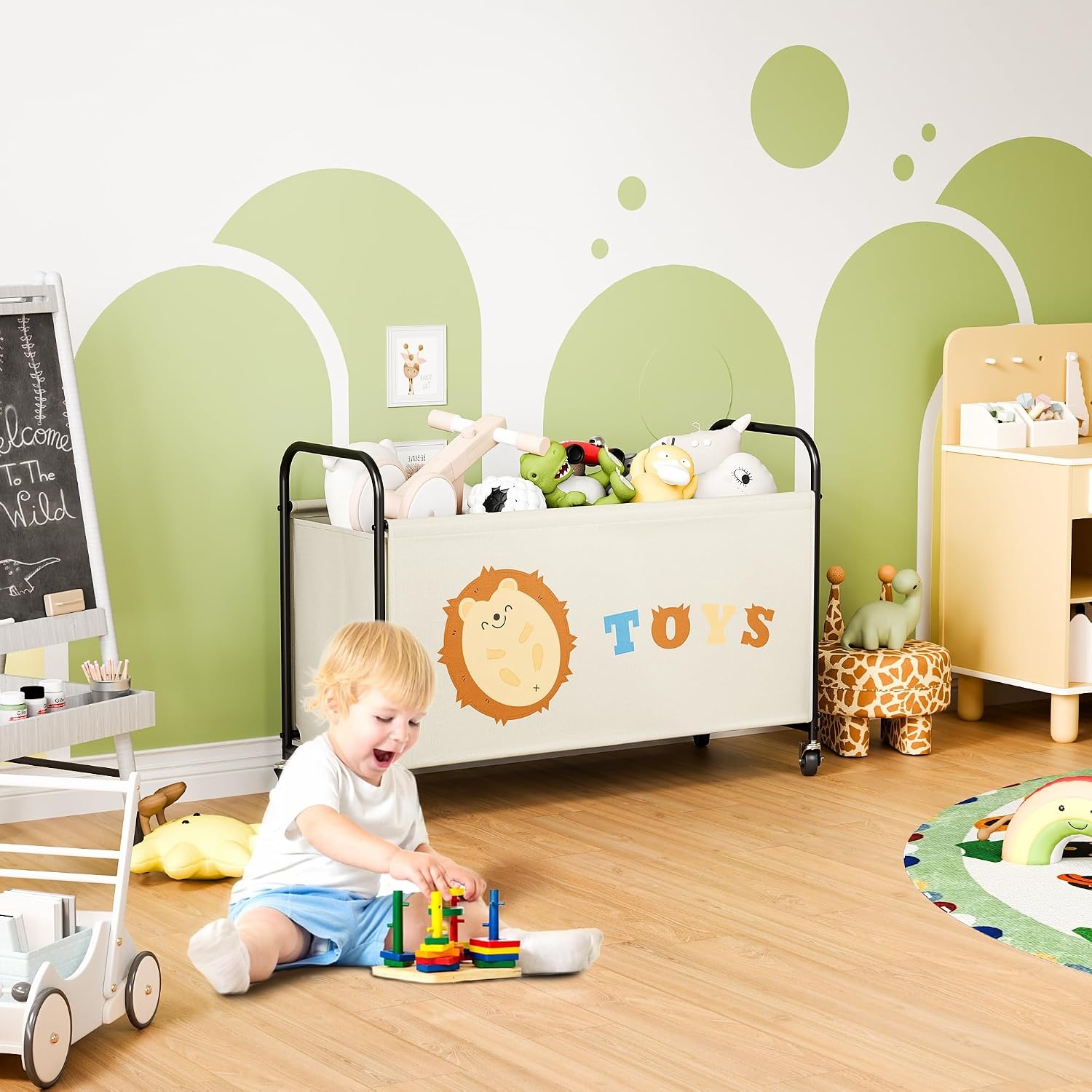 image:imageGRANNY SAYS Toy Box for Boys Girls Large Toy Chest Storage with Wheels Metal Kids Toy Storage Organizer for Stuffed Animals 135L Kids Toy Bins for Bedroom Living Room Nursery BlackBeige