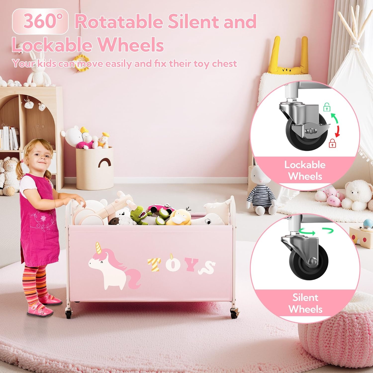 image:imageGRANNY SAYS Toy Box for Boys Girls Large Toy Chest Storage with Wheels Metal Kids Toy Storage Organizer for Stuffed Animals 135L Kids Toy Bins for Bedroom Living Room Nursery BlackPink