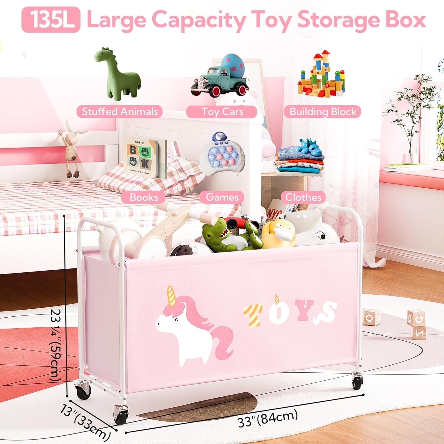 image:imageGRANNY SAYS Toy Box for Boys Girls Large Toy Chest Storage with Wheels Metal Kids Toy Storage Organizer for Stuffed Animals 135L Kids Toy Bins for Bedroom Living Room Nursery BlackPink