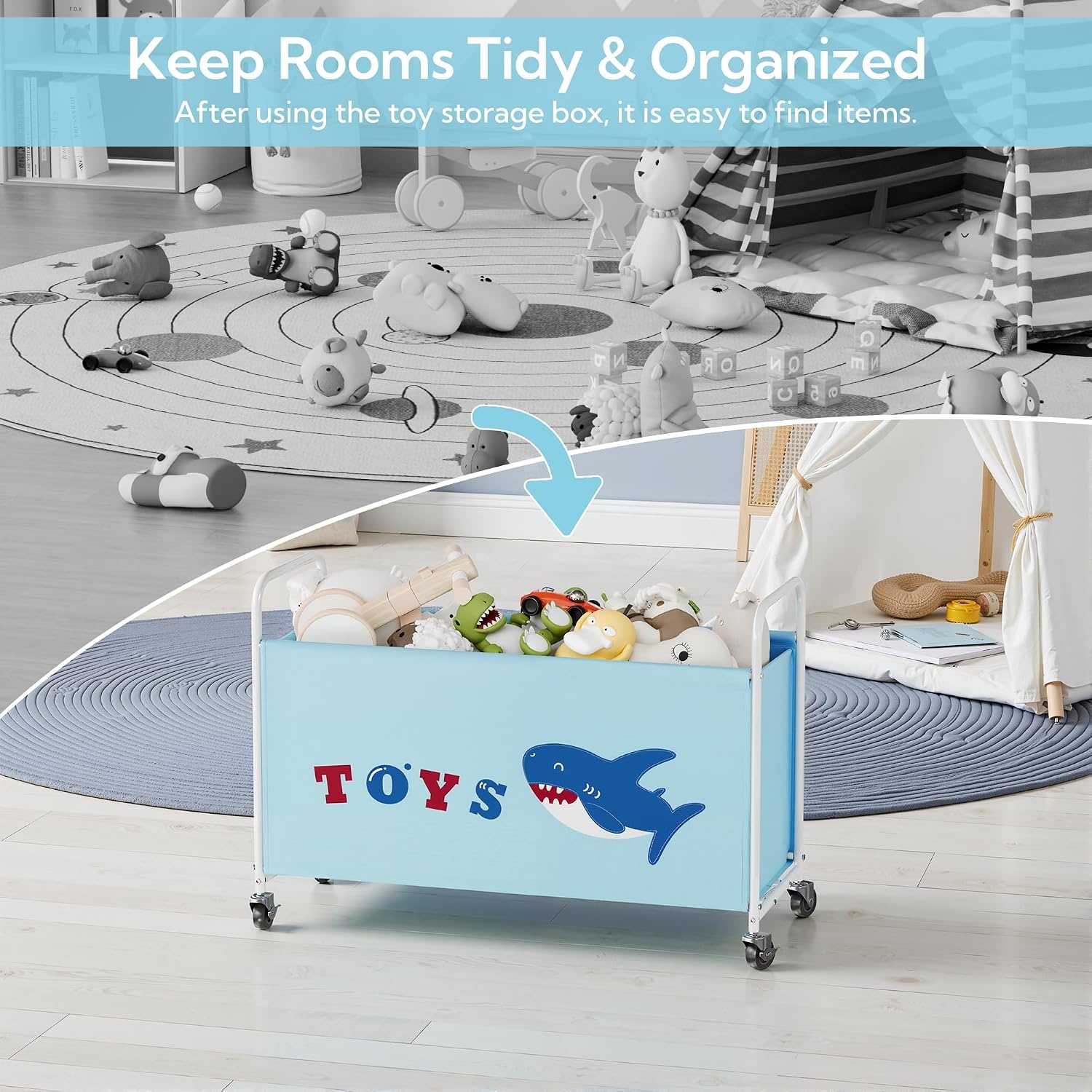 image:imageGRANNY SAYS Toy Box for Boys Girls Large Toy Chest Storage with Wheels Metal Kids Toy Storage Organizer for Stuffed Animals 135L Kids Toy Bins for Bedroom Living Room Nursery BlackBlue