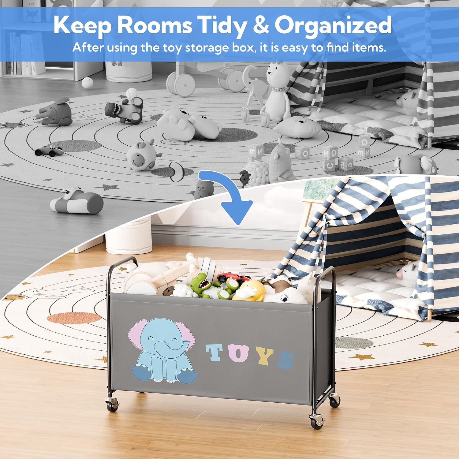 image:imageGRANNY SAYS Toy Box for Boys Girls Large Toy Chest Storage with Wheels Metal Kids Toy Storage Organizer for Stuffed Animals 135L Kids Toy Bins for Bedroom Living Room Nursery BlackGrey